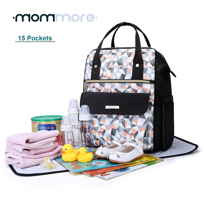 mommore กระเป๋าคุณแม่ กระเป๋าสัมภาระคุณแม่ กระเป๋าแม่ลูกอ่อน รูปแบบทันสมัย กันน้ำ พร้อมแผ่นรองเปลี่ยนผ้าอ้อม คุณภาพสูง เหมาะสำหรับเดินทางมาก (ฺBlack)