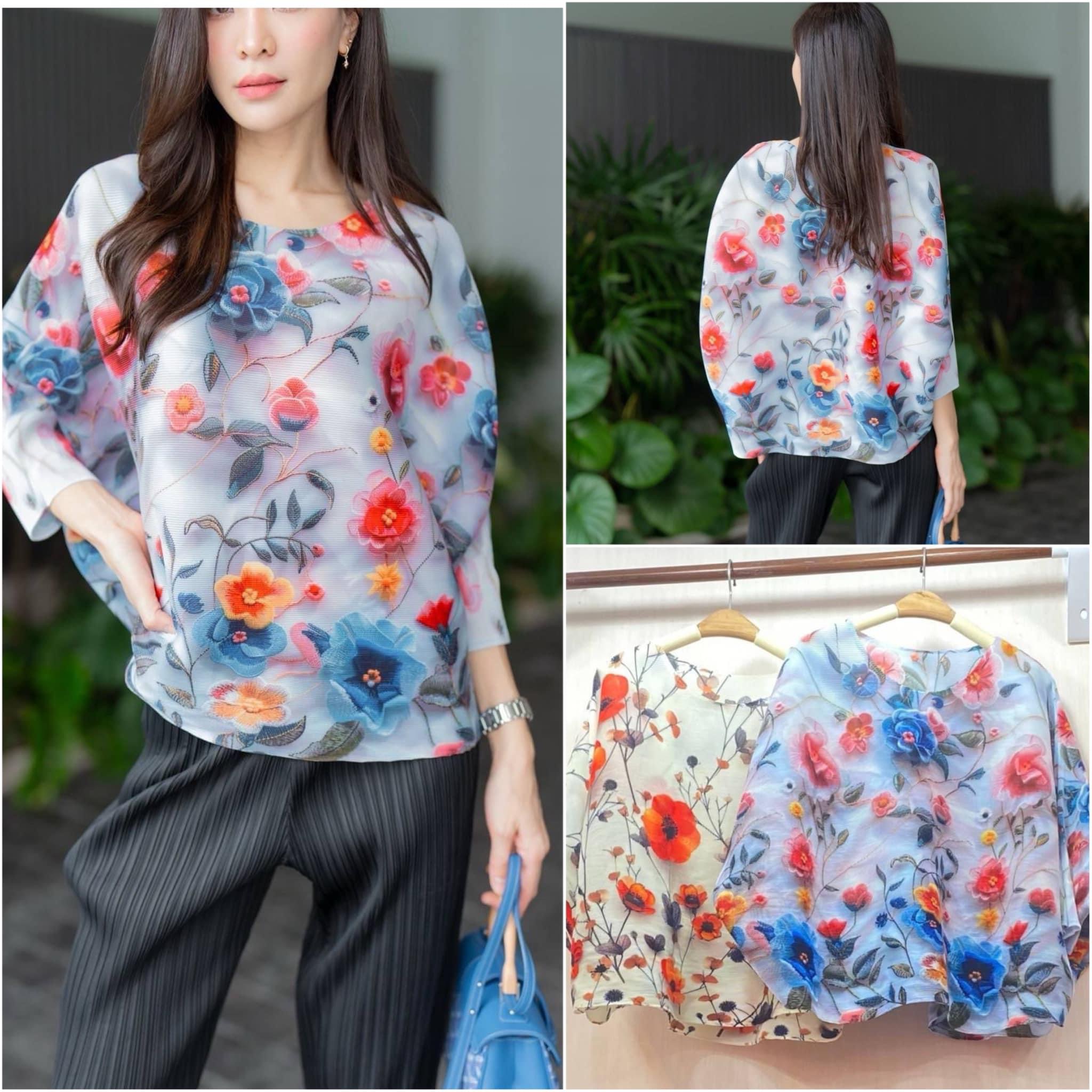 เสื้ออัดพลีท 100% เนื้อเดียวกับงาน Brand งาน สวย🔮High Quality ✔️ ดีไซด์แขน 3 ส่วน ไล่เฉดสีสวยได้ อย่างลงตัว : สินค้าคุณภาพ (พร้อมส่ง)