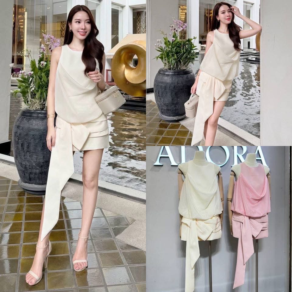 มินิเดรสดีไซน์แขนกุด คอกลม ช่วงบน ใช้ผ้าชิฟฟ่อนเนื้อทอพิเศษ เย็บจับทรง ช่วงบนทรงถ่วง บอลลูน ช่วงล่างกระโปรง เย็บจีบ แต่งดีเทลโบว์ด้างข้าง มีซับใน ดีไซซ์น่ารักมากๆ โทนสีละมุนสุดๆ ใส่สบาย : สินค้าคุณภาพ (พร้อมส่ง)