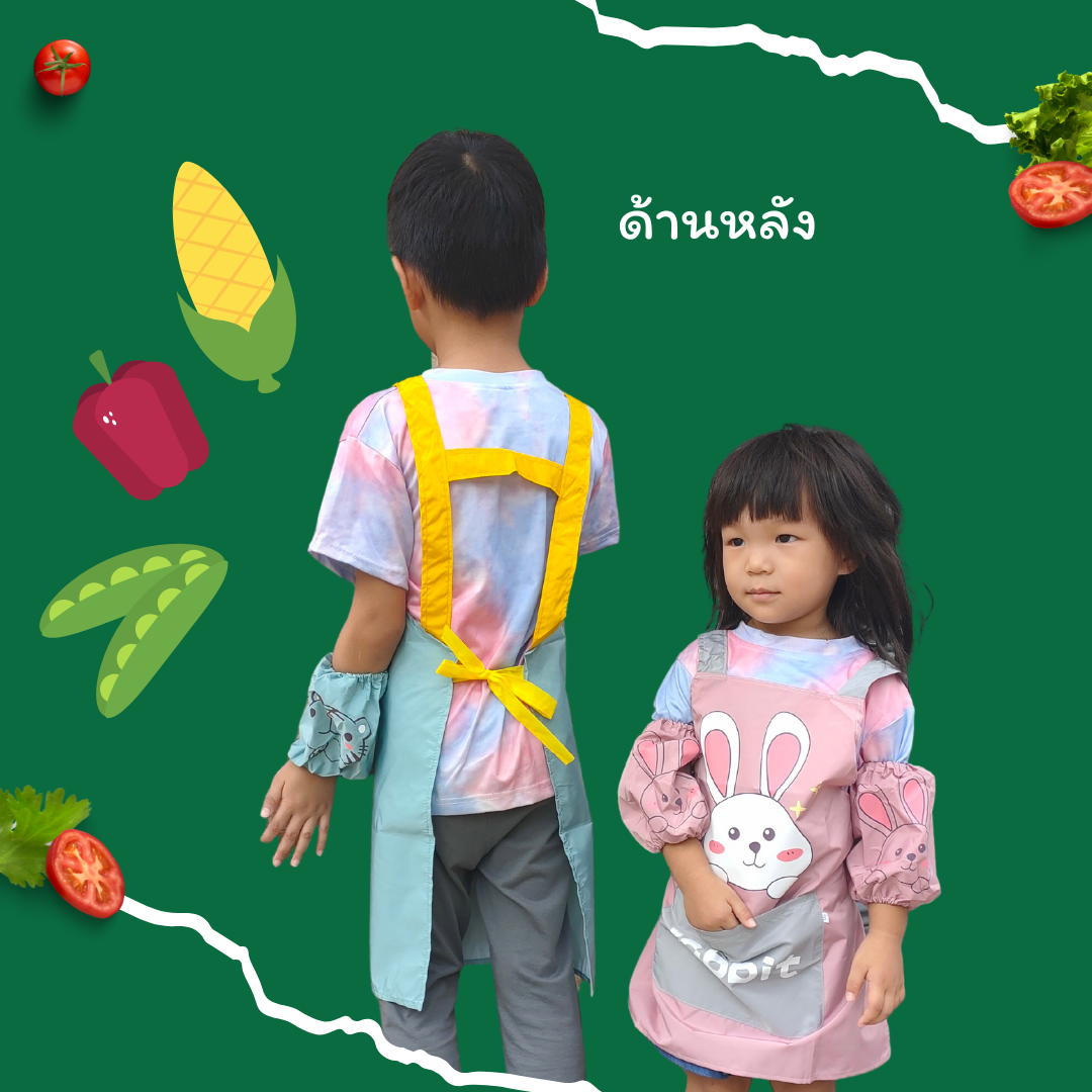 Set ผ้ากันเปื้อนทำอาหารเด็ก +ปลอกแขน NanaBaby ผ้า Oxford กันน้ำ การ์ตูนน่ารัก สำหรับเด็กวัย 2-10 ปี