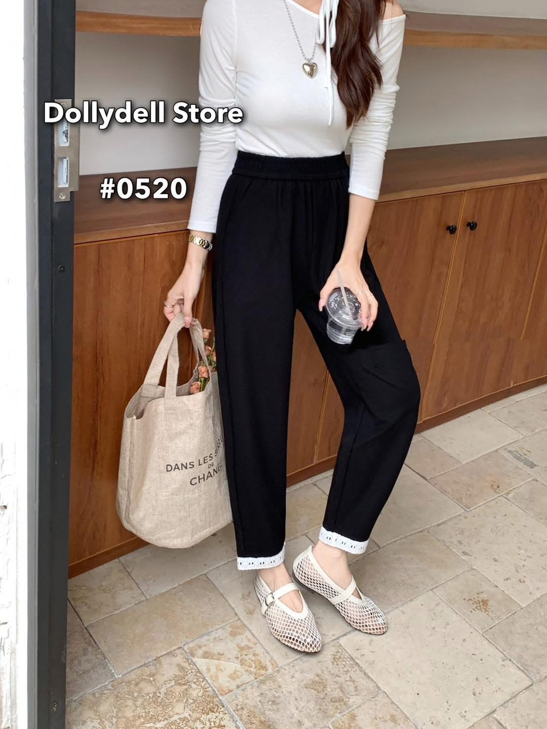 กางเกงผ้านุ่มเอวยางยืดแต่งลูกไม้ปลายขา มีกระเป๋าจริงด้านข้าง ทรงสวย ใส่สบาย : สินค้าคุณภาพ (พร้อมส่ง)