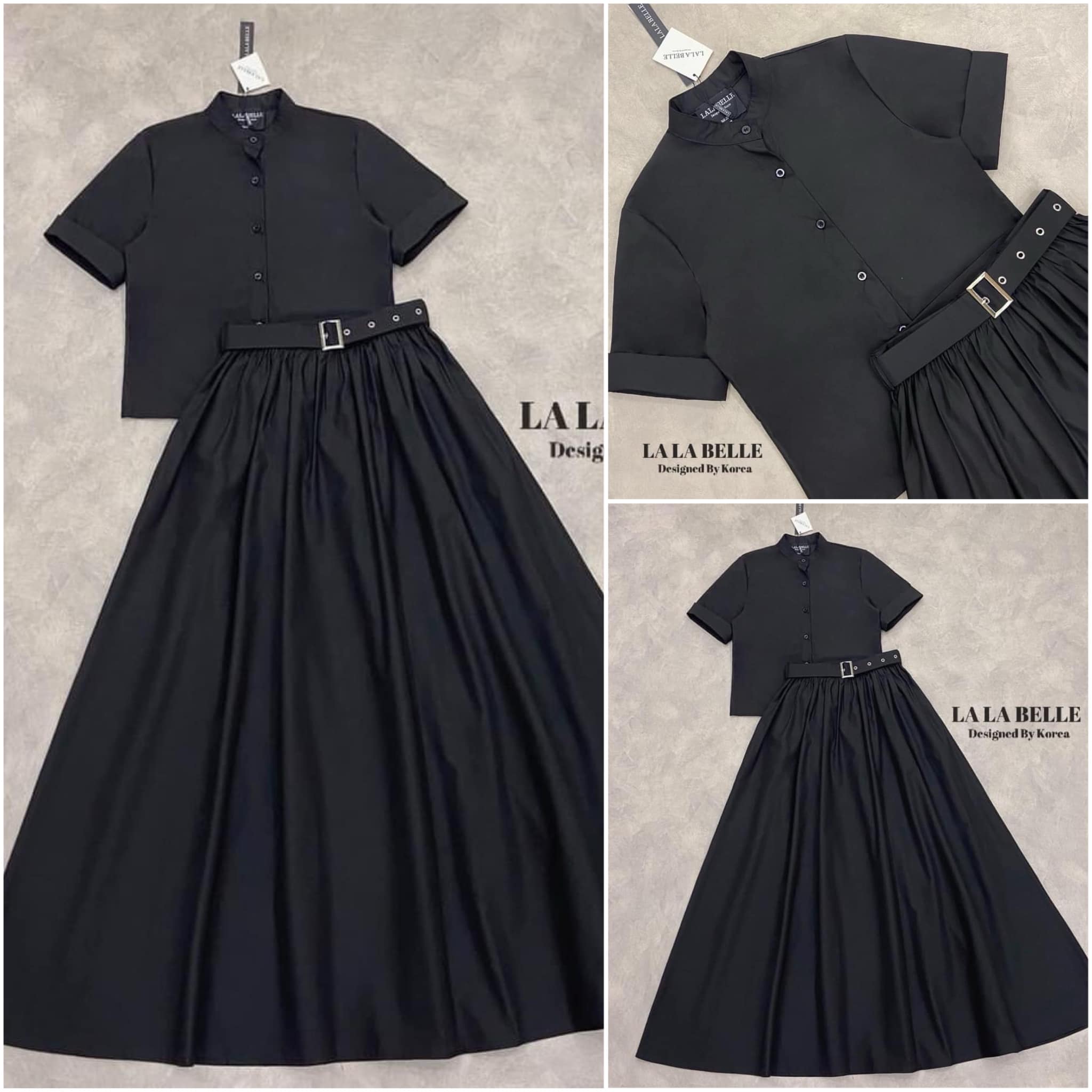 เซต3ชิ้น เสื้อเชิ้ตคอจีนสั้นสั้นปลายแขนพับกระดุมหน้า ใส่คู่กระโปรงยางเย็บจับรอบอย่างดีมีซับในอย่างดี ใส่คู่เข็มขีดเข้าชุดสวยหรูดูแพงสุดๆ ใส่สบาย สินค้าคุณภาพ (พร้อมส่ง)