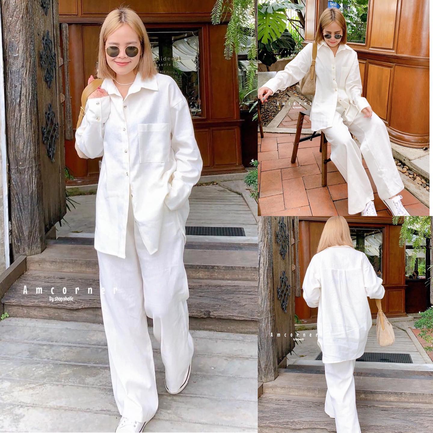 ชุดเสื้อ+กางเกงขายาว Linen set shirt🌸🌸 ผ้าlinen แท้ 💯เนื้อดี เนื้อนิ่มใส่สบาย : สินค้าคุณภาพ (พร้อมส่ง)