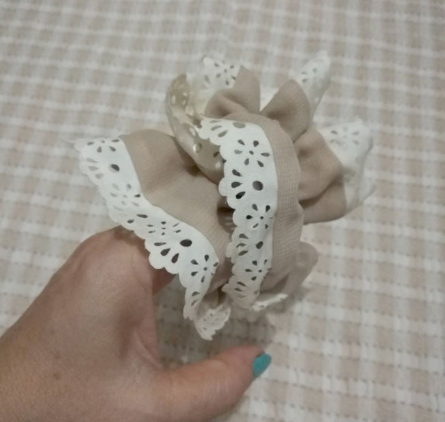 ยางรัดผม ผ้าชีฟองขอบลูกไม้ หวานมาก น่ารัก /ของใหม่/