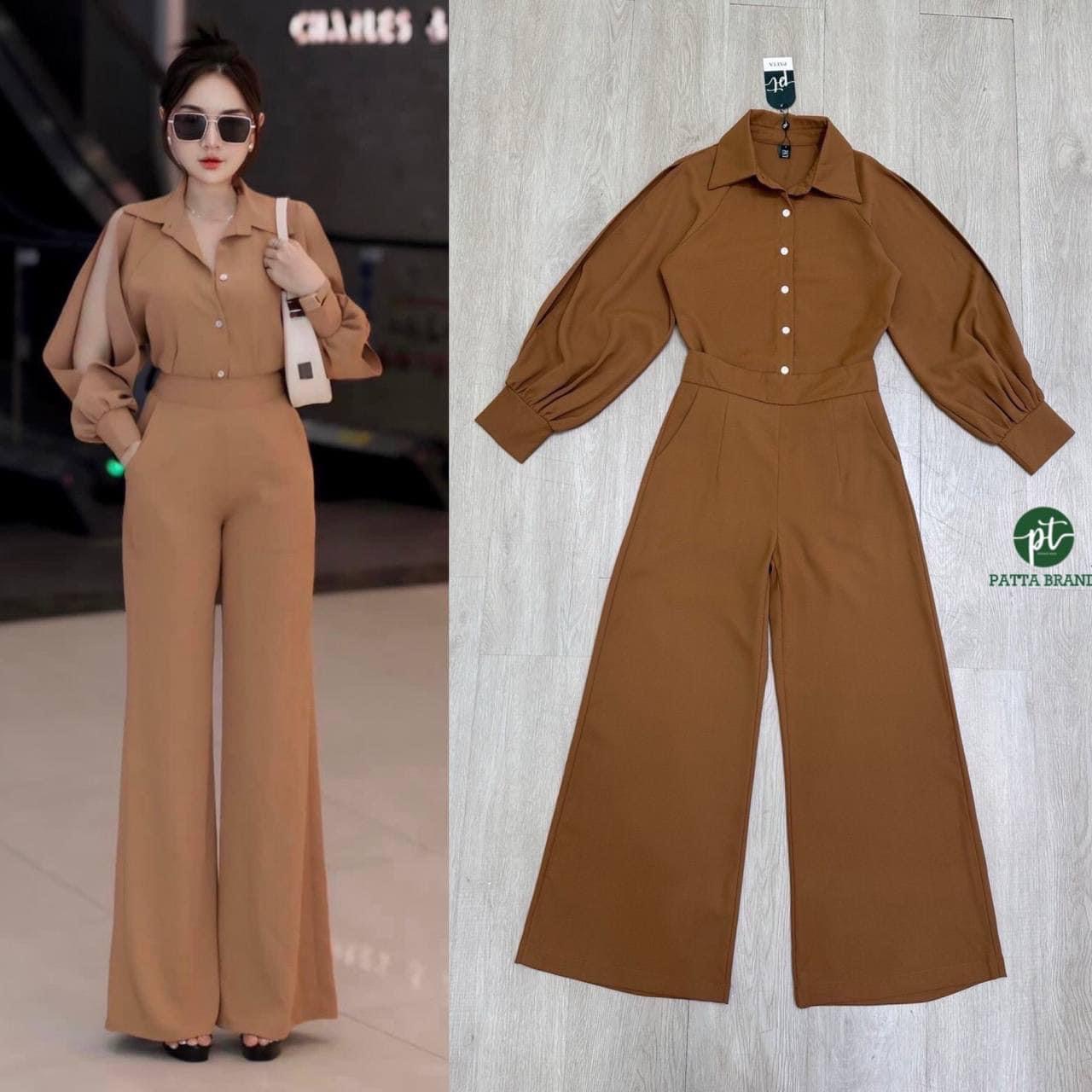 Set 2 ชิ้นสีน้ำตาล ตัวเสื้อเชิ๊ตคอปกแขน ยาว ความเก๋คือตรงแขนผ่าข้างยาว มีกระดุมหน้า ใช้งานได้จริง ตัวเสื้อทรงoversizeใส่แม๊ทช์ทับใน กับกางเกง มาพร้อมกับกางเกงขายาวเอวสูงทรง ขาบานนิดๆ : สินค้าคุณภาพ (พร้อมส่ง)