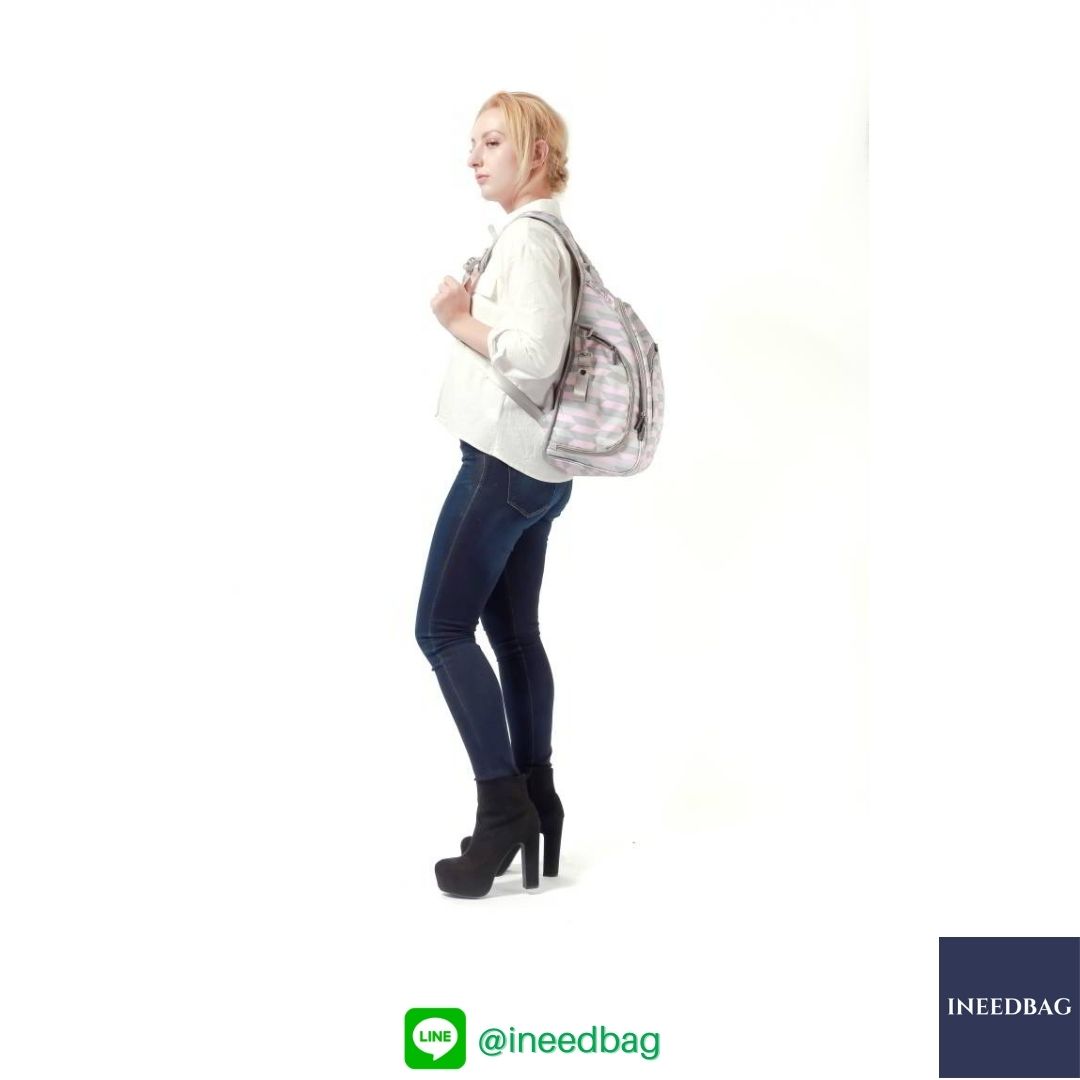 Ecosusi กระเป๋าคุณแม่ กระเป๋าสัมภาระคุณแม่ กระเป๋าแม่ลูกอ่อน แบบเป้ มาพร้อมแผ่นรองเปลี่ยนผ้าอ้อม, สายคล้องรถเข็น, ช่องเก็บความร้อน-เย็น (Pink Chevron)