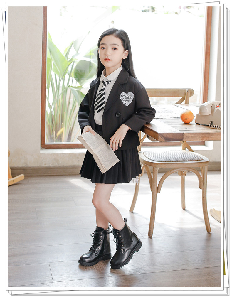 รองเท้าบูทเด็ก รองเท้าบู๊ทเด็ก รองเท้าดรัมเมเยอร์เด็ก สีดำ ผูกเชือกหลอก มีซิปข้าง เท่ห์ หรู Size 27-40