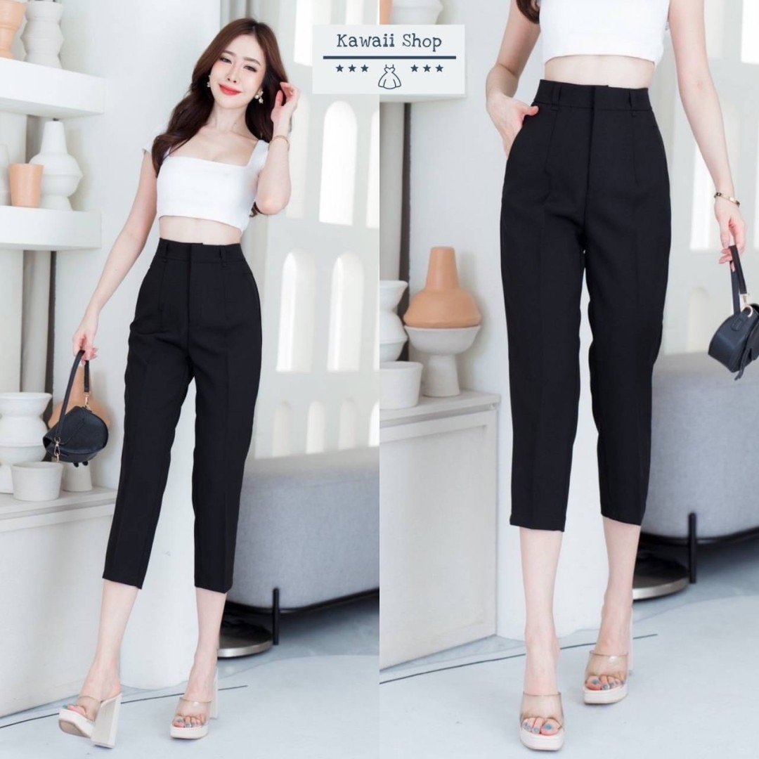 กางเกง7ส่วน ทรงขาเดฟ แต่งหูเข็มขัด ติดตะขอ ซิปหน้า มีกระเป๋าข้าง ผ้าไมโคร ใส่สบาย : สินค้าคุณภาพ (พร้อมส่ง)