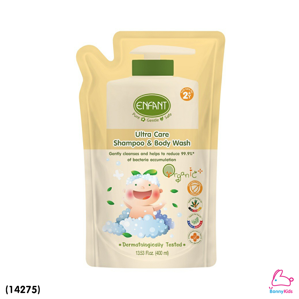 (14275) ENFANT (อองฟองต์) Ultra Care SHAMPOO & BODY WASH แชมพูสระผมและอาบน้ำ สูตร ANTI BACTERIAL ชนิดรีฟิล ขนาด 400 ml.