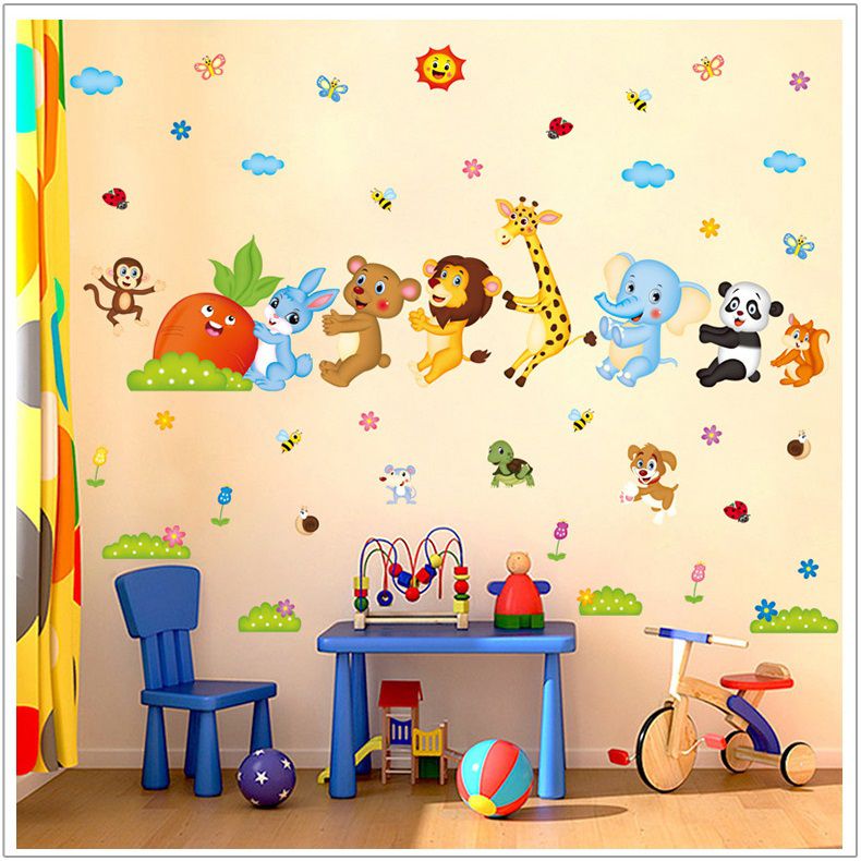 สติ๊กเกอร์แต่งห้อง DIY ลายสัตว์น้อยช่วยกันดึงหัวแครอท ลอกออกแล้วติดซ้ำได้