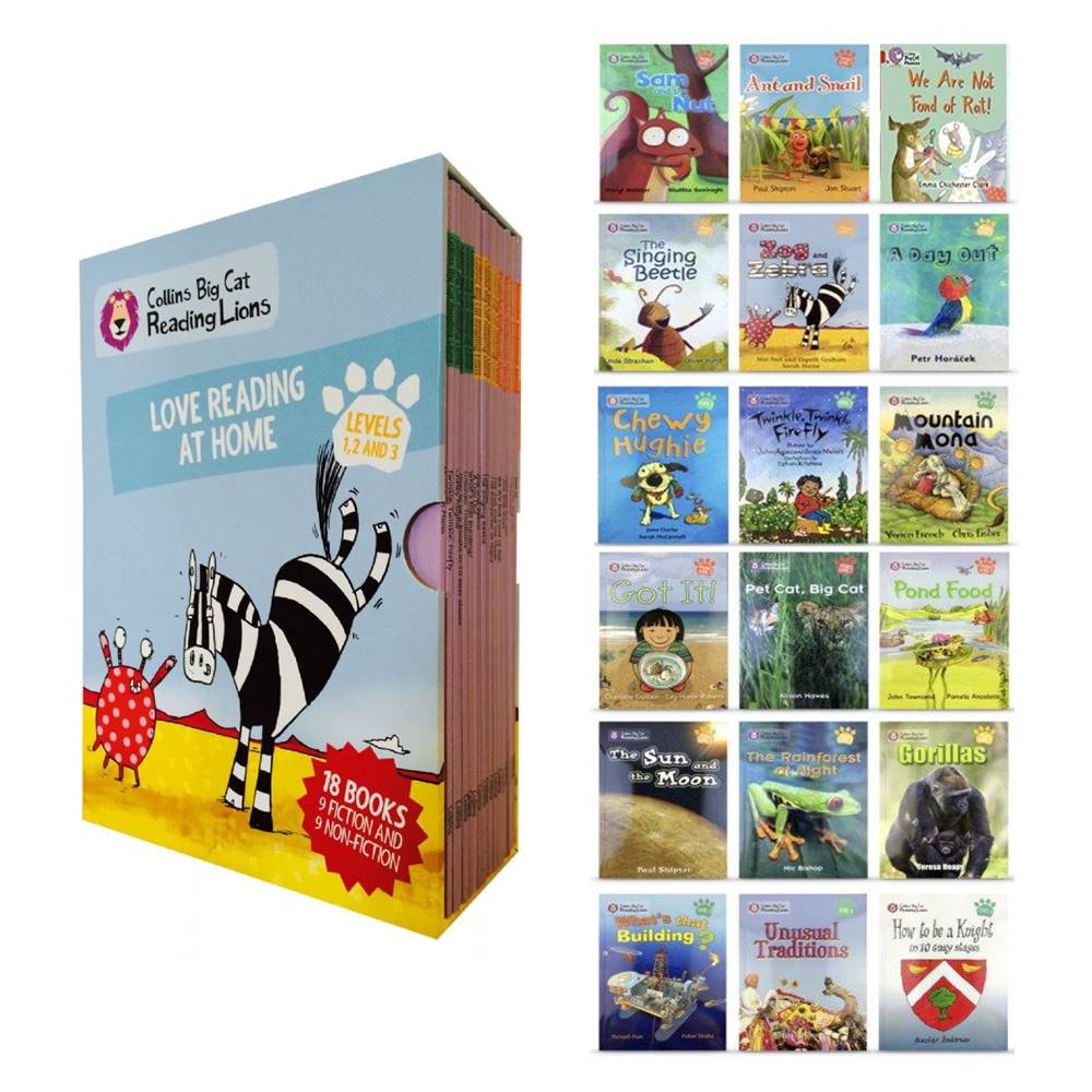 Collins Big Cat Reading Lions : Love Reading At home Level 1, 2 and 3 : Phonics , 9 Fictions & 9 Non-fictions เซตหนังสือส่งเสริมการอ่าน 18 เล่มของคอลิน
