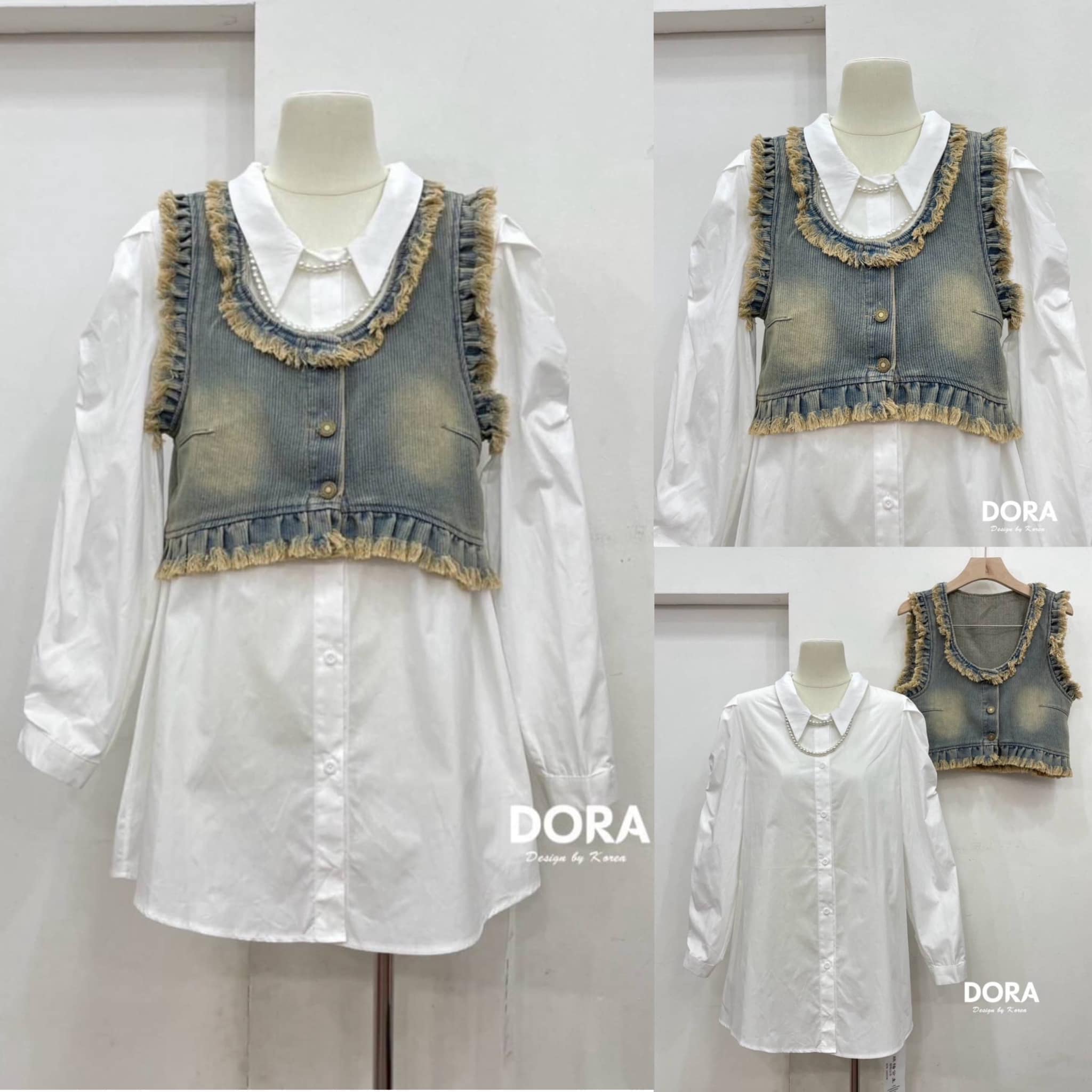 Set เสื้อเชิ้ต+เสื้อกั๊กยีน กระดุมหน้า น่ารักสวยผ้าดีกระดุมหน้าใส่ได้ตลอด ใส่สบาย : สินค้าคุณภาพ (พร้อมส่ง)