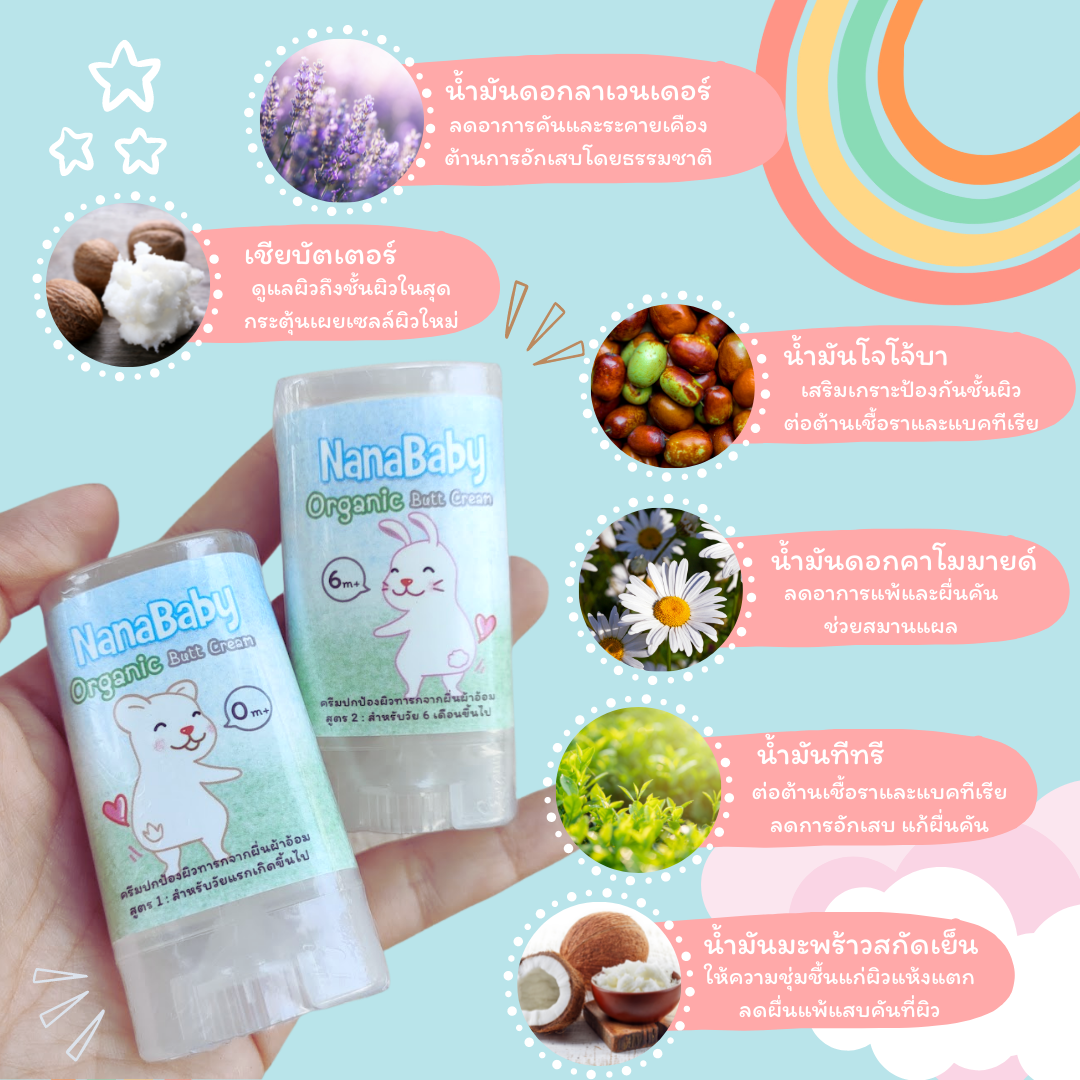 ครีมทาก้นเด็ก ⭐ ครีมทาผื่นทารก ออร์แกนิก NanaBaby Organic Butt Cream มี อย. Natural Grade 🌿