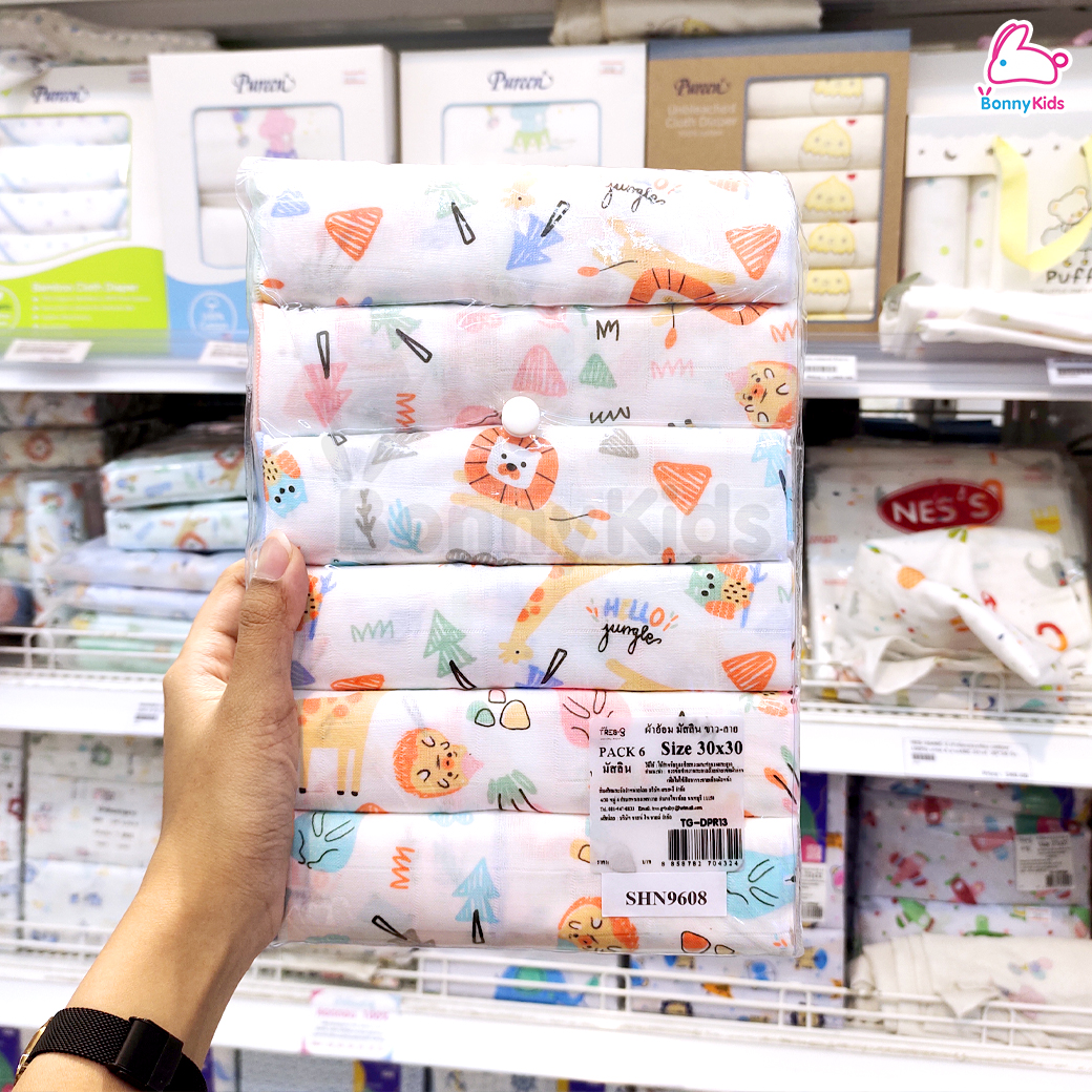 Tres-G (เตรสจี) ผ้าอ้อมมัสลิน ฝ้ายมัสลิน 100% ขนาด 30x30 นิ้ว แพ็ค 6 ผืน (คละลาย)