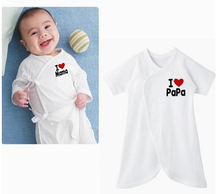ชุดเด็กอ่อน 0-3/3-9 เดือน ชุดผูกป้ายเด็กสไตล์ญี่ปุ่น สกรีนลาย I LOVE PAPA & MAMA
