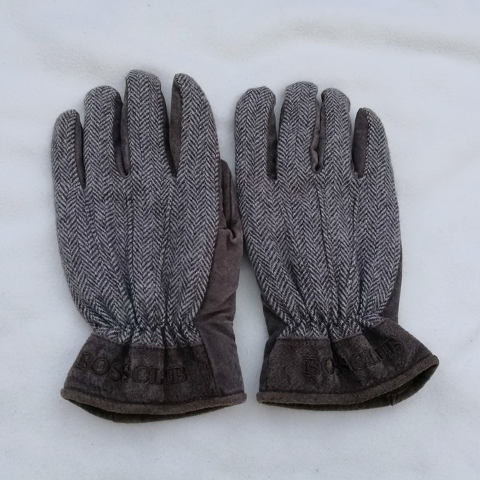 ถุงมือชาย ผ้าขนสัตว์ หนังกลับแท้