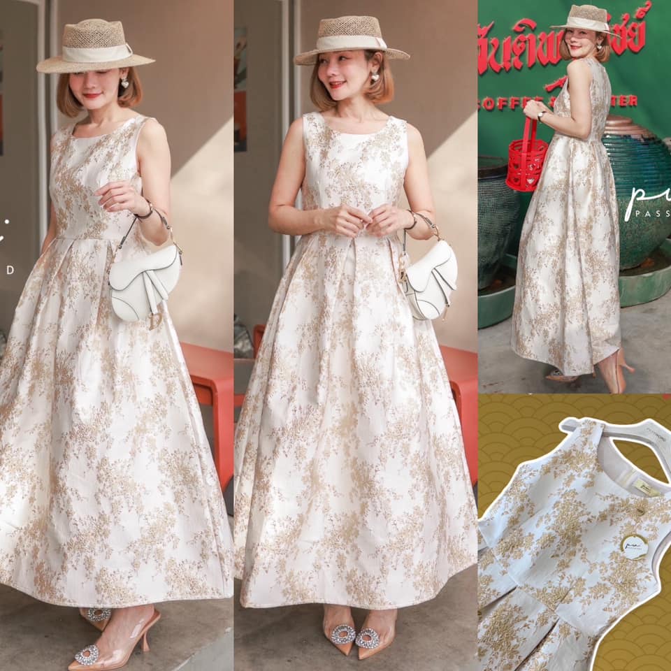 เดรสผ้าทอ ลายสวยโทนสีครีมสลับ light gold สีใส่ขับผิวออร่าวิ้งงงง ผ้านุ่มใส่สบายผิวที่สุดค่ะ ทรงใส่สวยงดงาม ใส่สบาย สินค้าคุณภาพ (พร้อมส่ง)