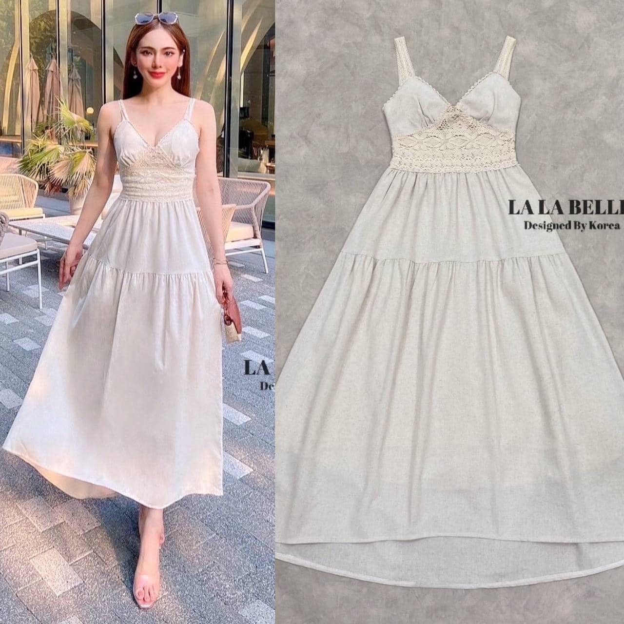 แม็กซี่เดรสผ้าลินินพริ้วๆทรงสายเดี่ยวอกหัวใจหลังเว้าช่วงอกและสายเดินขอบลูกไม้ถักช่วงเอวแต่งลูกไม้กระโปรงยาวระบายจับจีบ2ชั้นมีซับในอย่างดี สินค้าคุณภาพ (พร้อมส่ง)