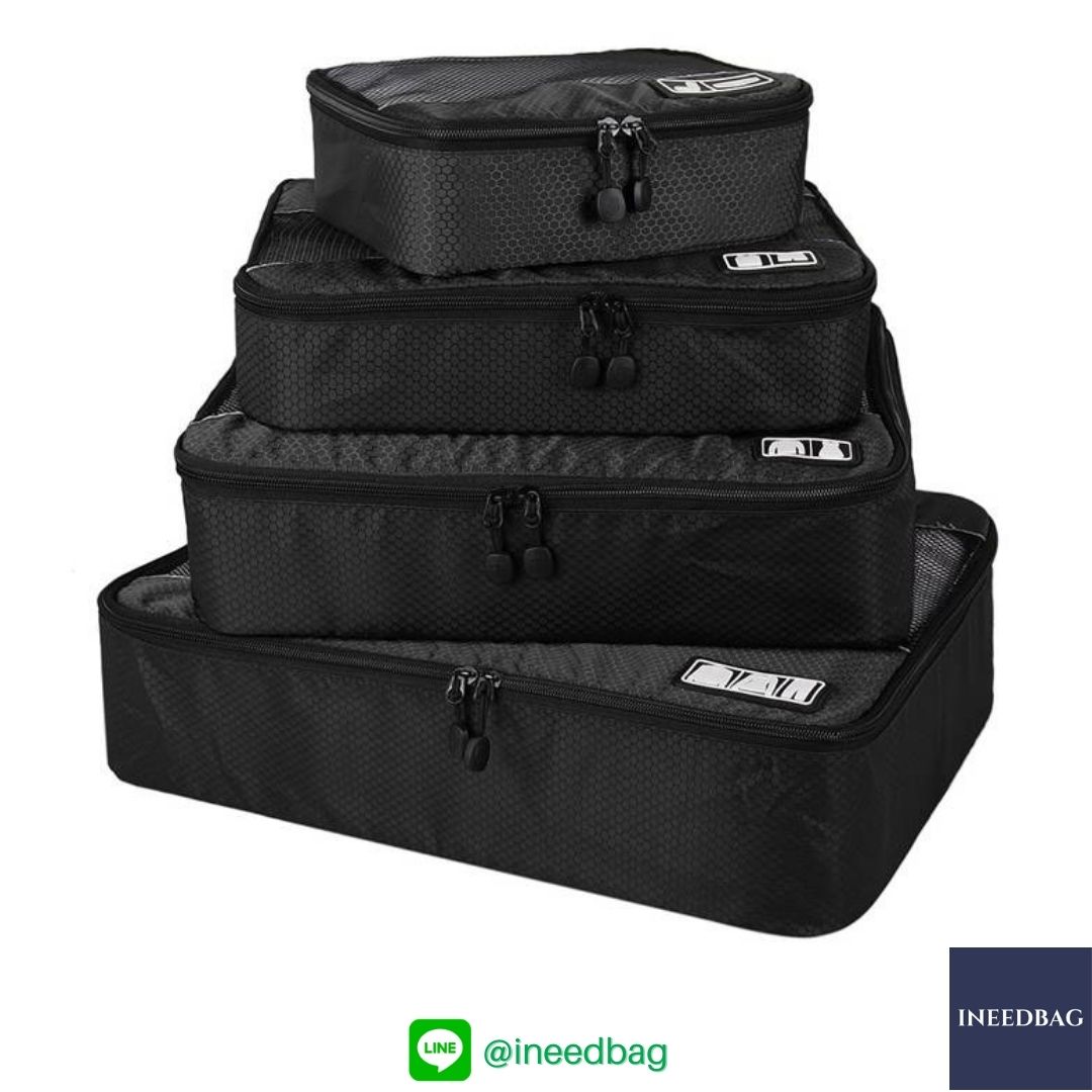 Bagsmart กระเป๋าจัดระเบียบเดินทาง 4 ใบต่อชุด ใส่เสื้อผ้า ชั้นใน ถุงเท้า เข็มขัด (ฺBlack) (Bagsmart Packing Cubes 4-Pcs Travel Organizer)