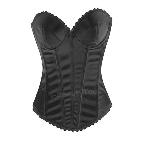 คอร์เซ็ท Corset สีดำ แบบเรียบ ด้านหลังเป็นบบตะขอ