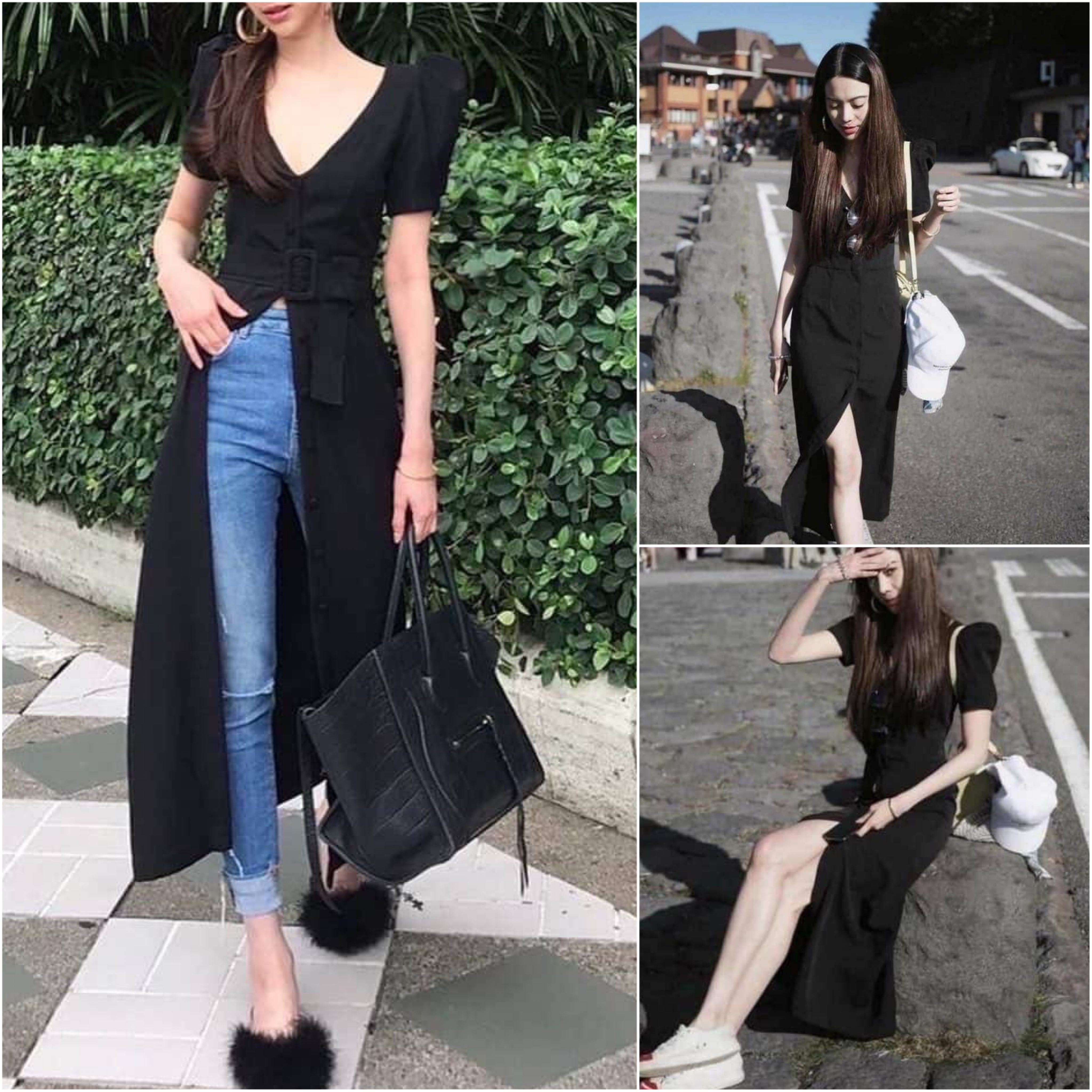 Dress ตัวยาวแขนพอง ดีเทลแต่งกระดุมด้านหน้า สไตล์มินิมอล เรียบๆแต่ดูแพง สินค้าคุณภาพ (พร้อมส่ง)