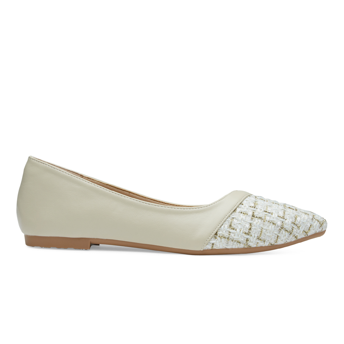 รองเท้าไซส์ใหญ่ 43 (42EU) 8.5US ส้นแบนไซส์ใหญ่ Across Tweed สีครีม KR1014BE