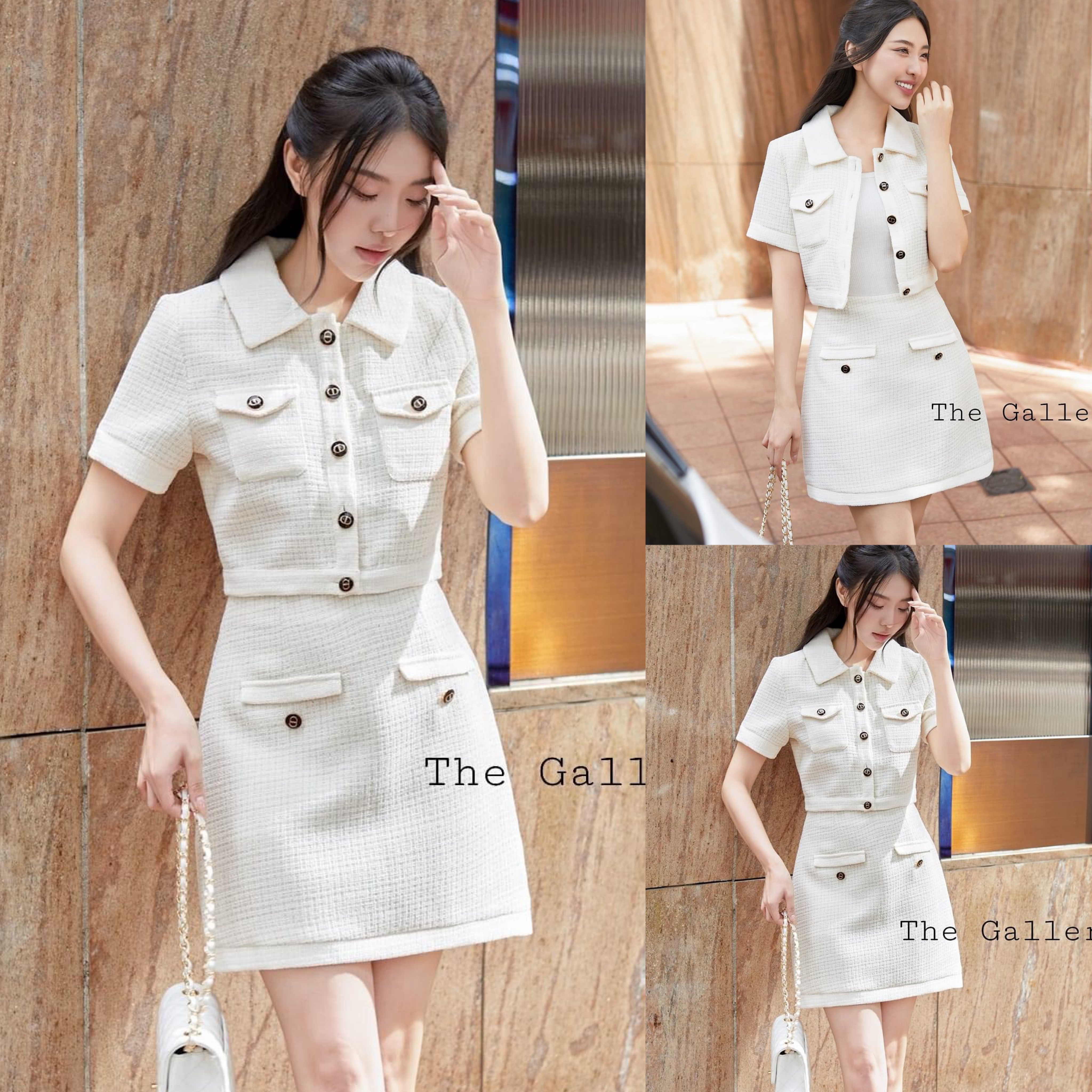 ชุด เสื้อ+กระโปรง เนื้อผ้าทวิตเทคเจอร์พรีเมี่ยม หรูหราอย่างดีเหมือนเดิม ห้ามพลาด. ใส่สบาย สินค้าคุณภาพ (พร้อมส่ง)