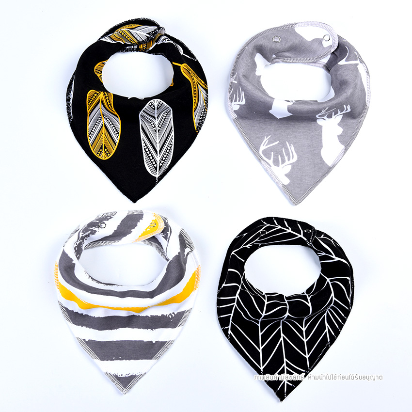 [แพค 4 ผืน] ผ้ากันเปื้อนเด็กอ่อน ผ้าซับน้ำลาย รูปสามเหลี่ยม เย็บประกบ 2 ชั้น หนานุ่ม ของใช้เด็กอ่อน 0-24 เดือน