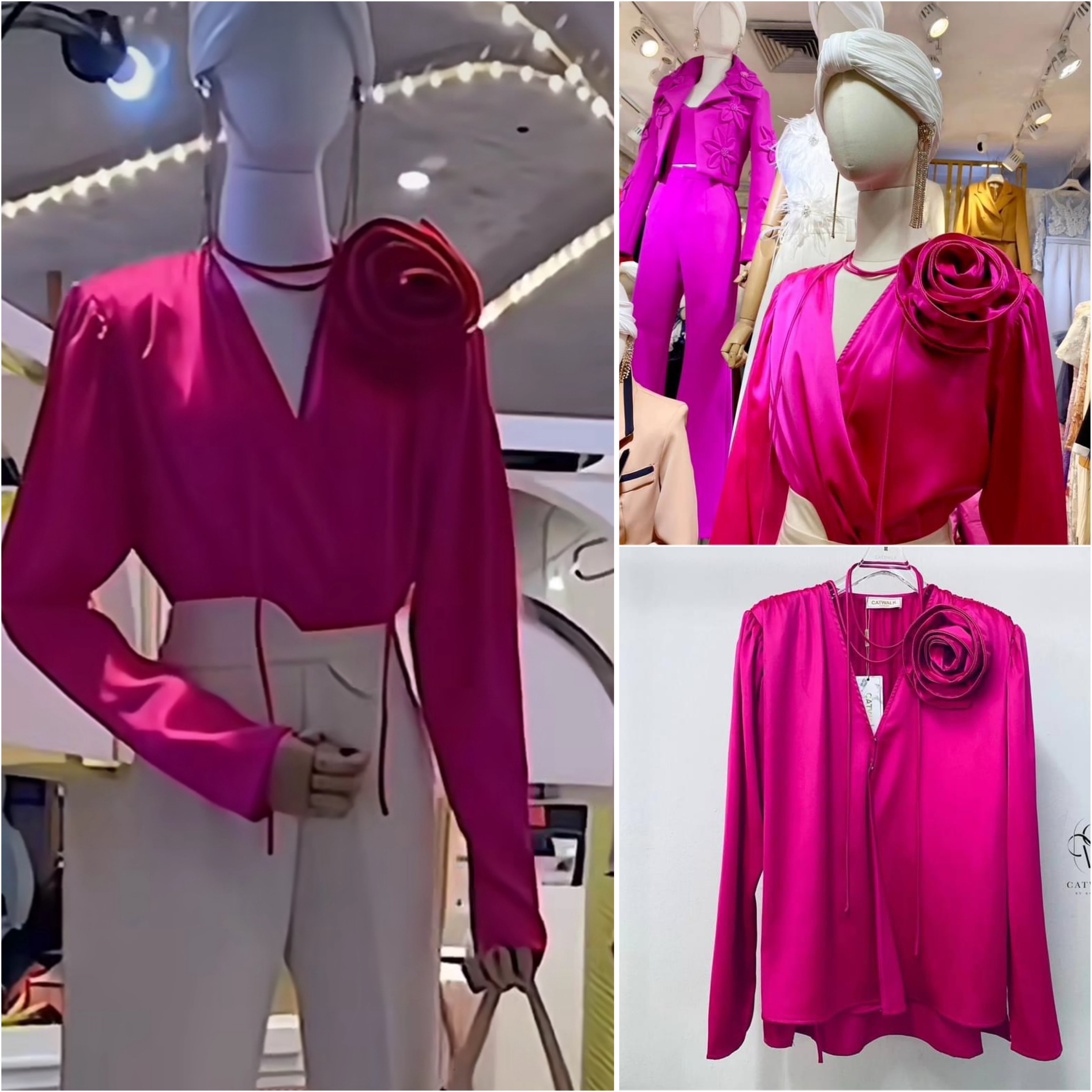 เสื้อผ้าซาตินป้ายหน้า+เข็มกลัดดอกกุหลาบ เนื้อผ้าซาตินเกรดเอ ใส่สบาย : สินค้าคุณภาพ (พร้อมส่ง)