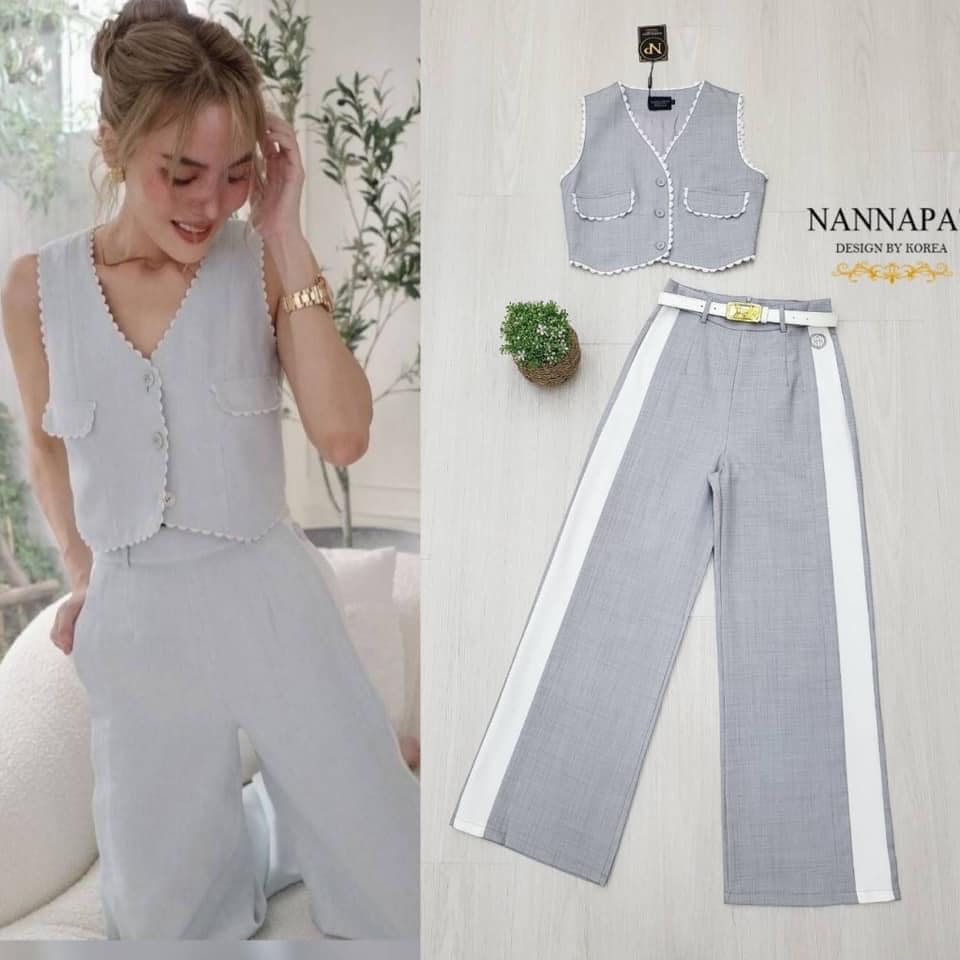 เช็ต 2ชิ้น ตัวเสื้อดีไซน์สวยน่ารัก เข้ารูปสวย กระดุมไม่ปริ ตัวกางเกงก็ทรงสวยเป๊ะมากๆ ใส่สบาย สินค้าคุณภาพ (พร้อมส่ง)