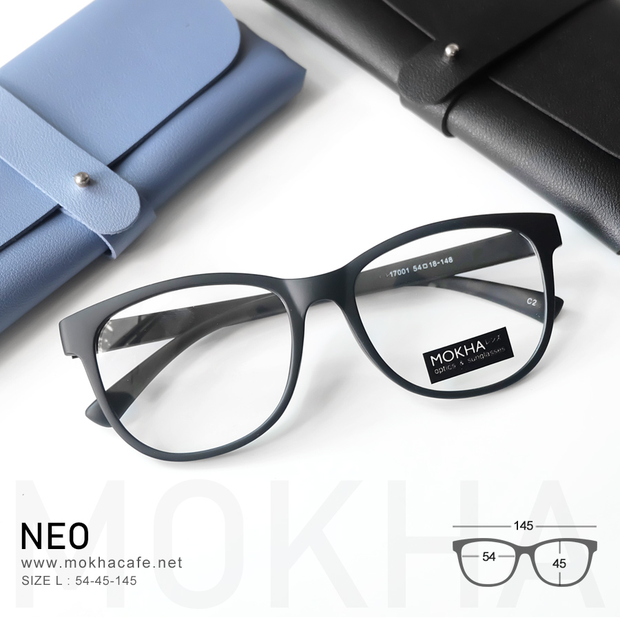 NEO - matte black แว่นตาทรงเหลี่ยม TR90 น้ำหนักเบา กว้าง 145 มม. (sizeL) H45