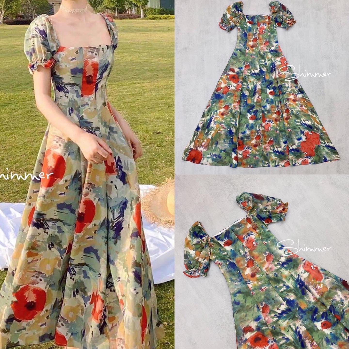 เดรสคอเหลี่ยมแขนบาร์บี้ ช่วงอกมีฟองน้ำ ตัวเดรสตัดต่อแพทเทิร์นสวยเข้ารูป เนื้อผ้าชิฟฟอน ปริ้นลายสวยคมชัด งานมีซับใน ซิปหลัง ลุคนี้สวย พริ้วเหมาะกับซัมเมอร์นี้สุดๆเลยจ้า พร้อมส่ง