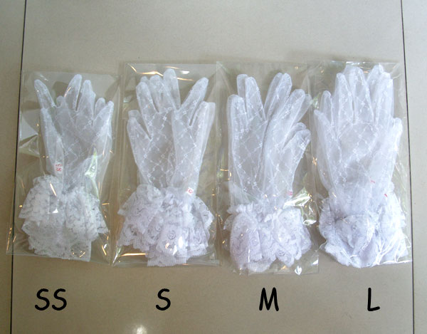 ถุงมือลูกไม้เด็ก-ผู้ใหญ่ ถุงมือตาข่าย ออกงาน Size SS-XL สีขาว/ดำ/แดง/ขาวทอง/ดำทอง