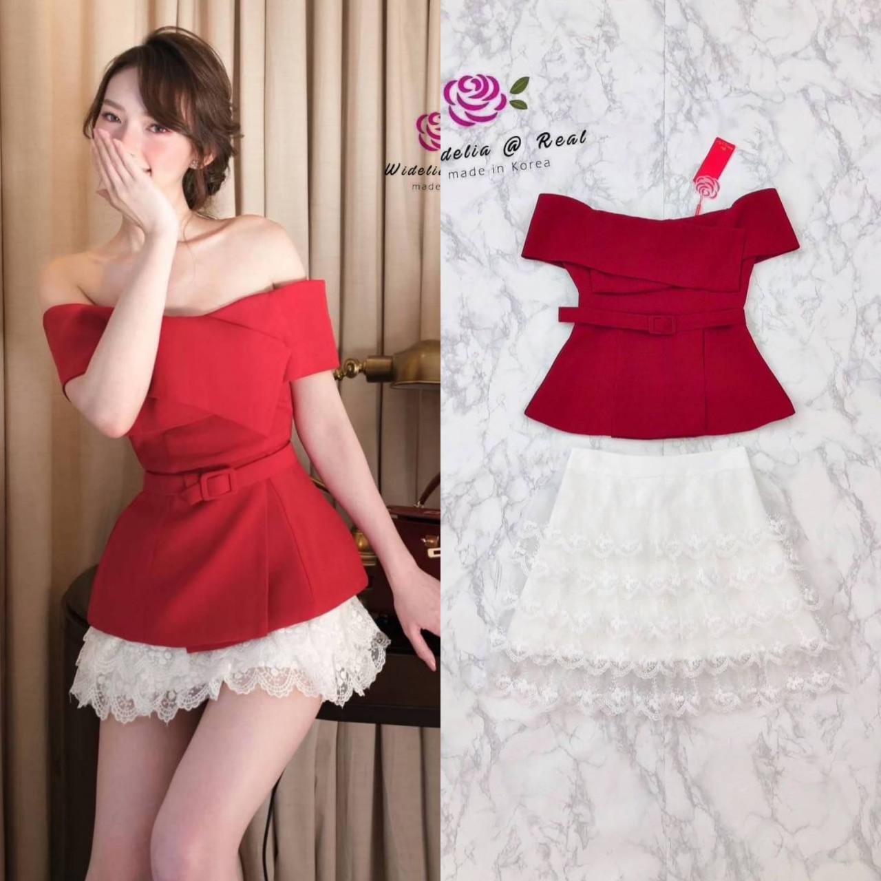 Set :: เซ็ทเสื้อปาดไหล่ตัวสวย แพทเทิ้ลสวยเป๊ะ มีดีเทลเก๋ เอวเข้ารูปคาดเข็มขัดเก๋ ตัวเสื้อยาวคลุมสะโพก มาเข้าชุดกับกางเกงตัวสั้นทรงสวย สินค้าคุณภาพ (พร้อมส่ง)