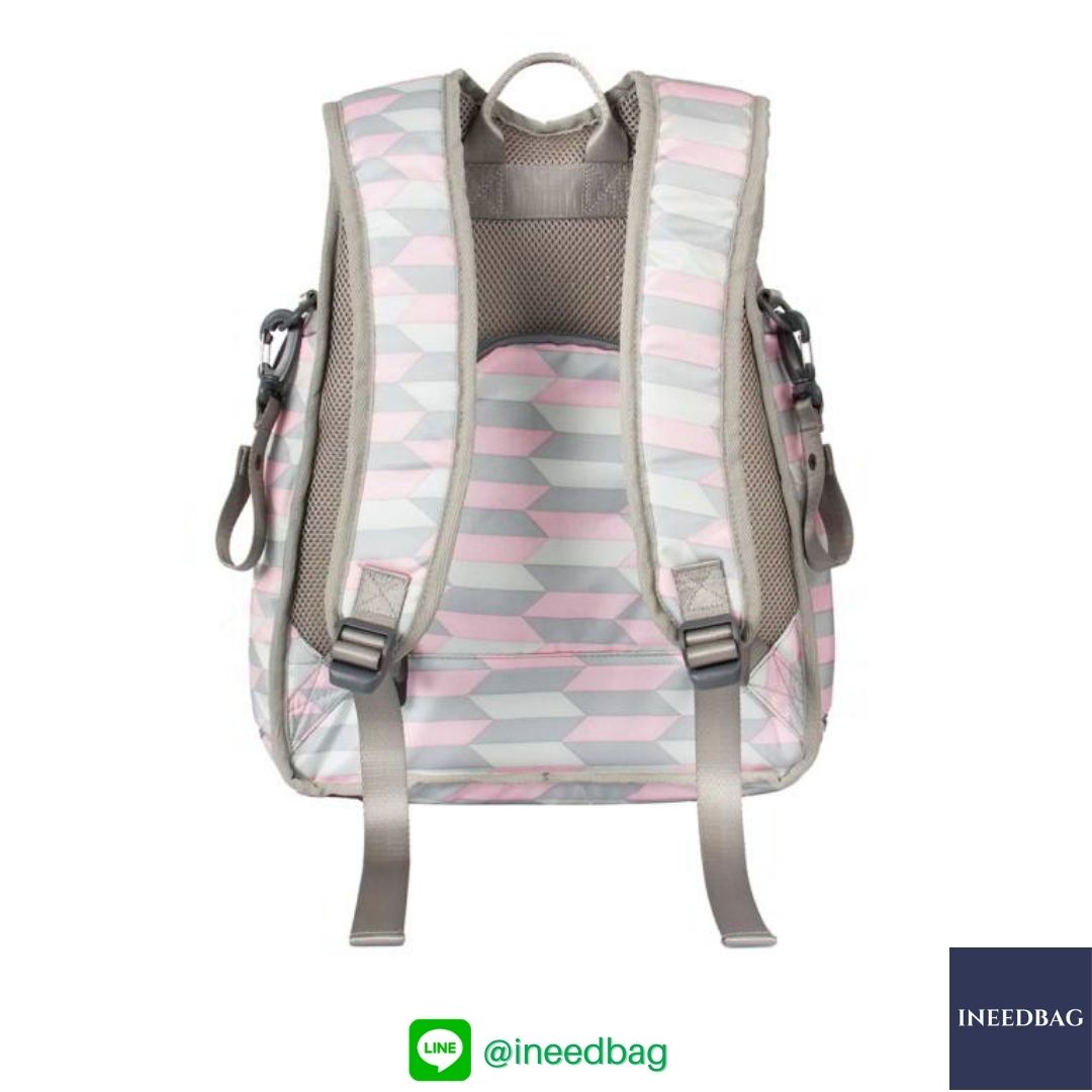 Ecosusi กระเป๋าคุณแม่ กระเป๋าสัมภาระคุณแม่ กระเป๋าแม่ลูกอ่อน แบบเป้ มาพร้อมแผ่นรองเปลี่ยนผ้าอ้อม, สายคล้องรถเข็น, ช่องเก็บความร้อน-เย็น (Pink Chevron)