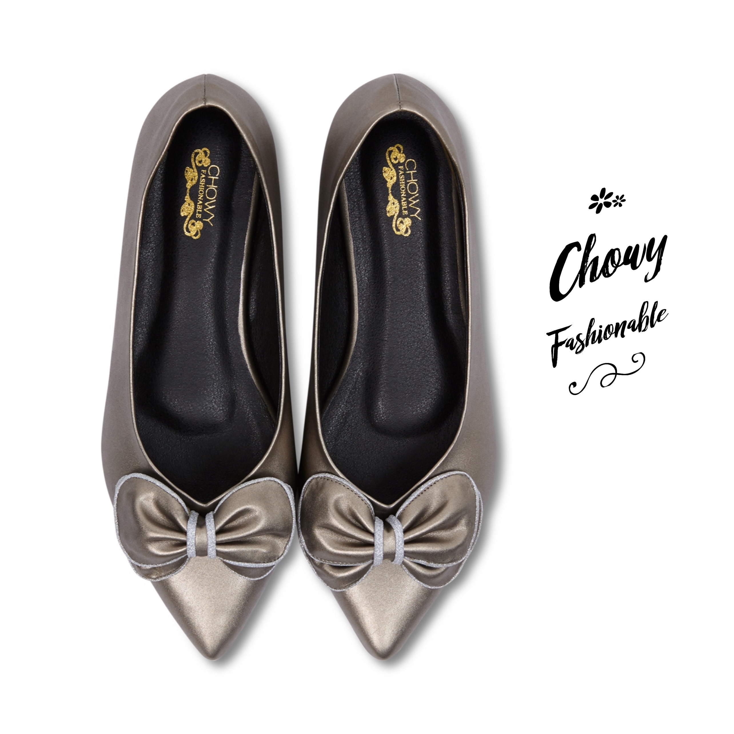 รองเท้าไซส์ใหญ่ 43-45 ส้นแบนหัวแหลม Flat Pointed Doble Bowy By Chowy CH0160