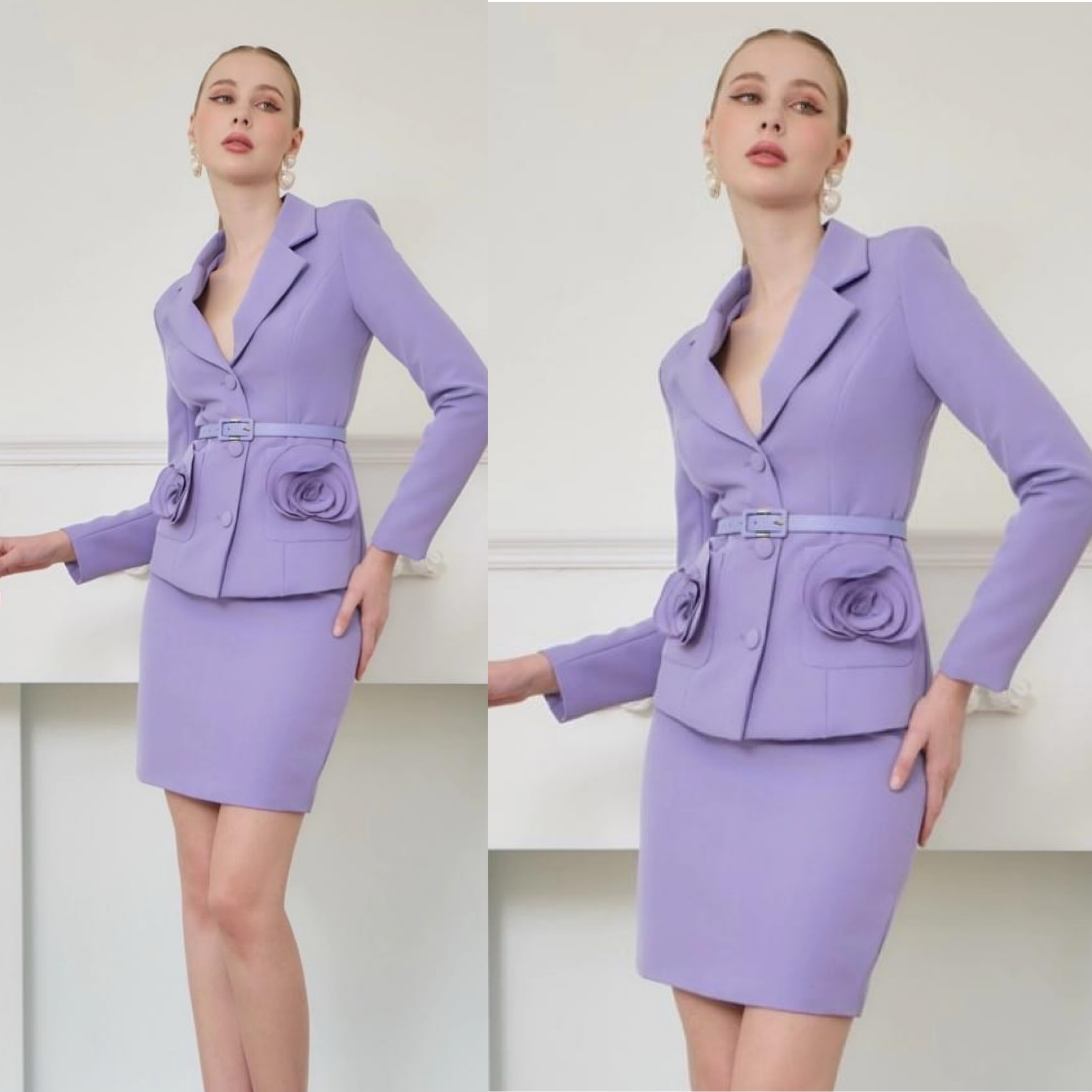 เซต Blazer กระเป๋า แต่งดอกไม้+เข็มขัด+กระโปรง คุ้มมากได้ถึง 3 ชิ้น เนื้อผ้าเกรดเอ ผ้าสวยรีดง่ายใส่สบาย ใส่สบาย : สินค้าคุณภาพ (พร้อมส่ง)