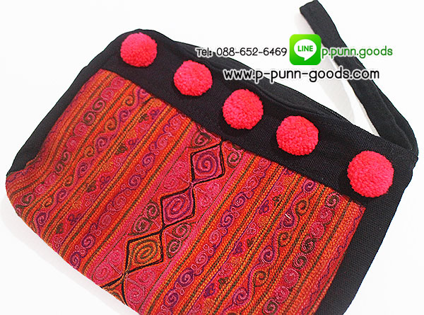 กระเป๋าคล้องมือผ้าปักชาวเขา (งานผ้าชาวเขา Upcycled)