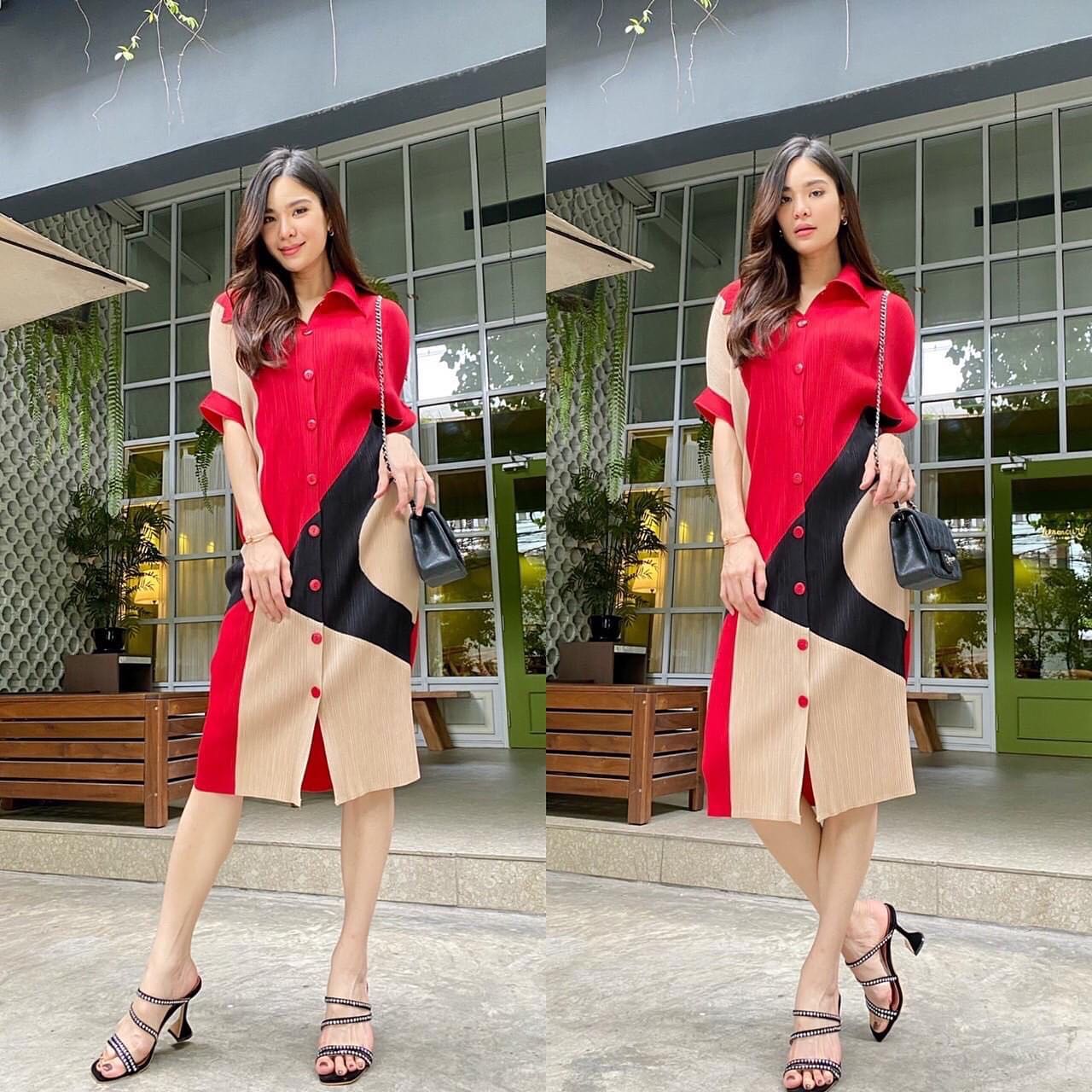 เดรสพลีทตัวยาวคอปกใหญ่ อัดพลีท 100% เนื้อเดียวกับงาน Brand งาน เกาหลีแท้ 🇰🇷 สวย High Quality สินค้าคุณภาพ (พร้อมส่ง)