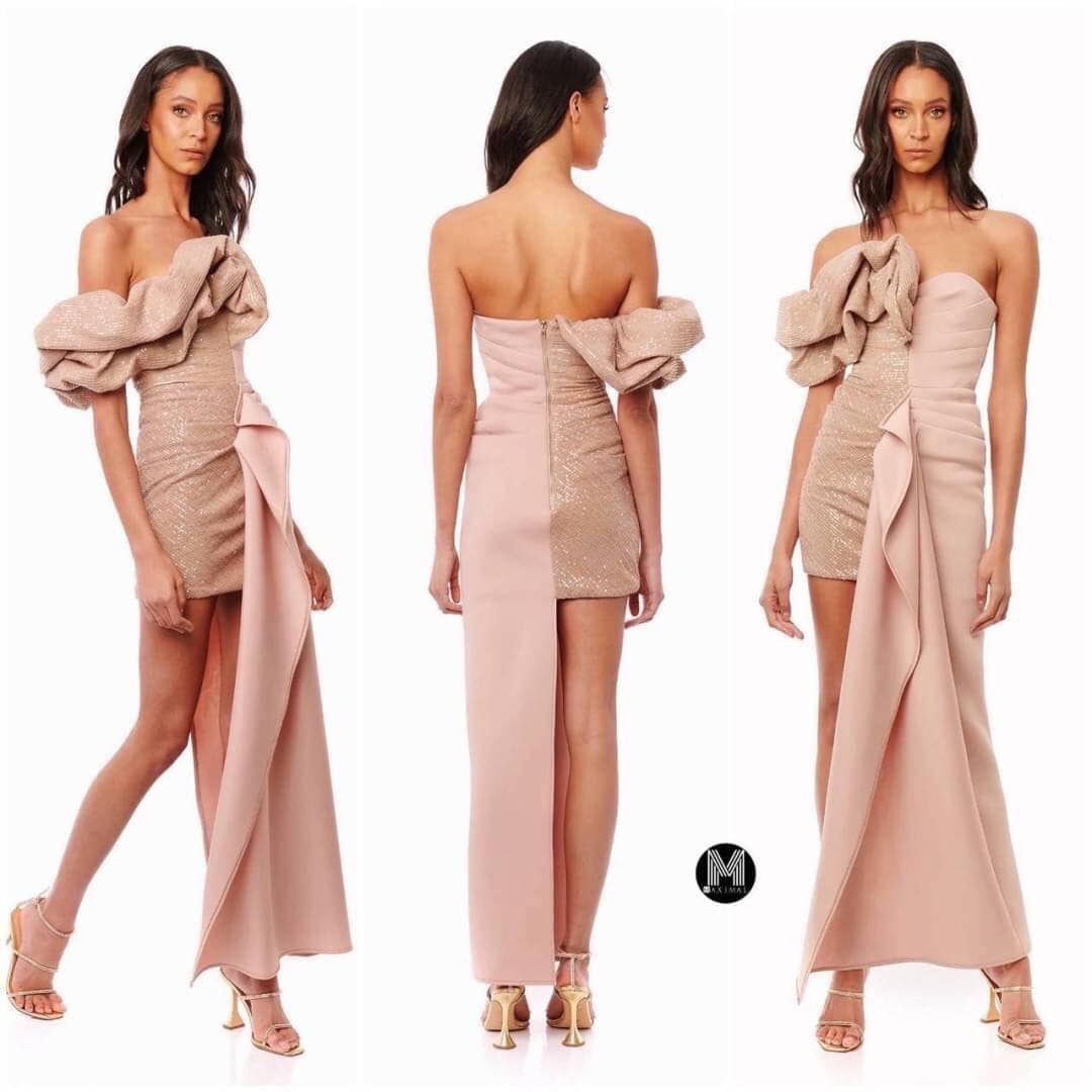 เดรสนิตติ้งครีมวิ้งครึ่ง ซีกทูโทนเปิดบ่าสอบยาว สินค้าคุณภาพ (พร้อมส่ง)