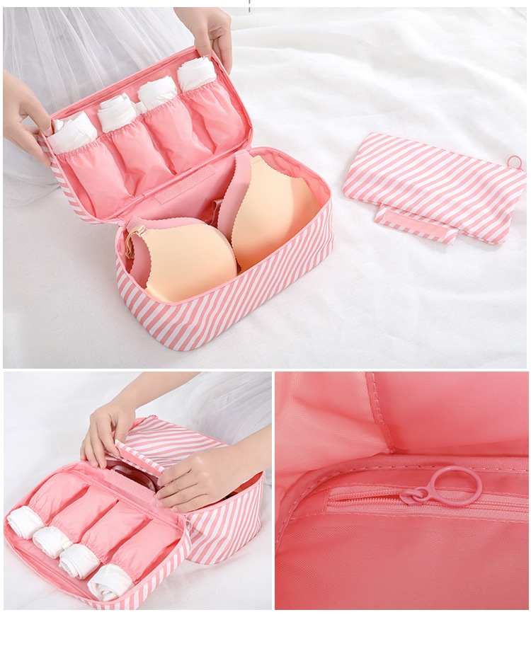 กระเป๋าใส่ชุดชั้นใน กางเกงชั้นใน มีกระเป๋าแยกเก็บ ผลิตจากโพลีเอสเตอร์กันน้ำ มีให้เลือก 9 ลาย