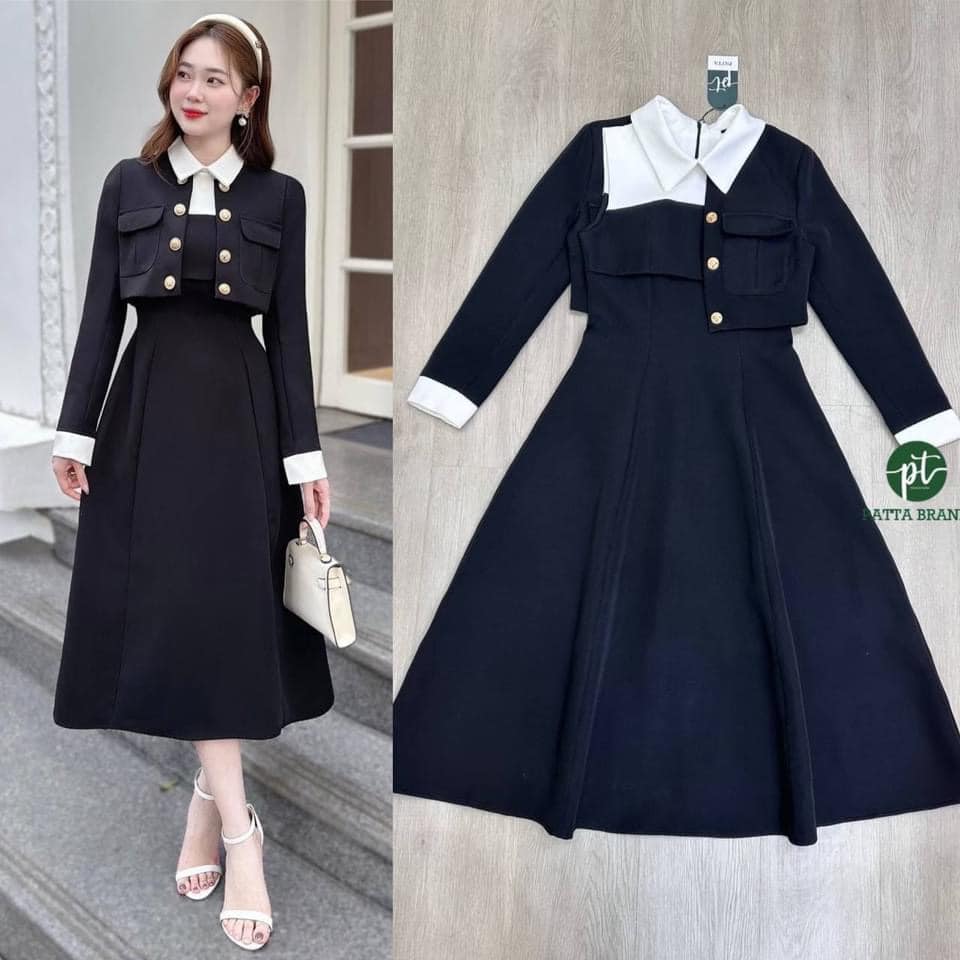 Set 2 ชิ้น สีดำ เดรสคอปกแขนกุด อกดีไซน์เย็บต่อสีขาว เฃอกเย็บเสริมฟองน้ำ ให้ทรงสวย ตัวเดรสทรงพริ้ว มาพร้อมกับ เบรเซอร์ตัวสั้นสีเดียวกัน ใส่สบาย สินค้าคุณภาพ (พร้อมส่ง)