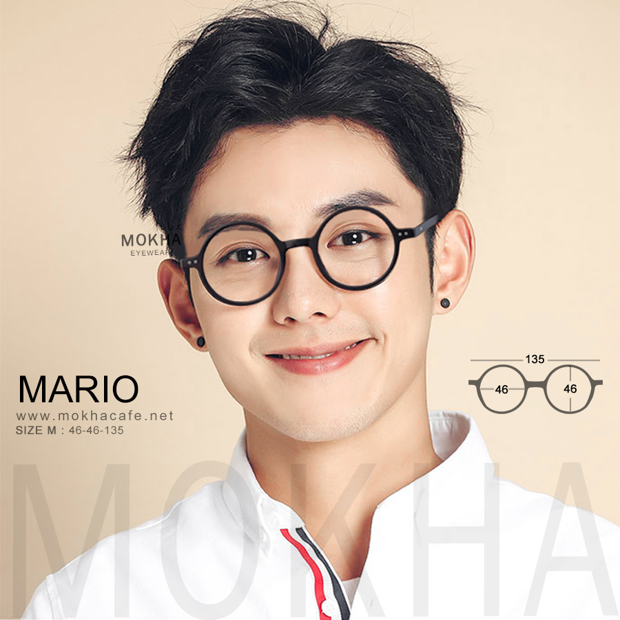 MARIO - black กรอบแว่นตา TR90 แว่นทรงกลม แกนขาโลหะ เหนียวทนทาน กว้าง 135 มม. (sizeM) H46