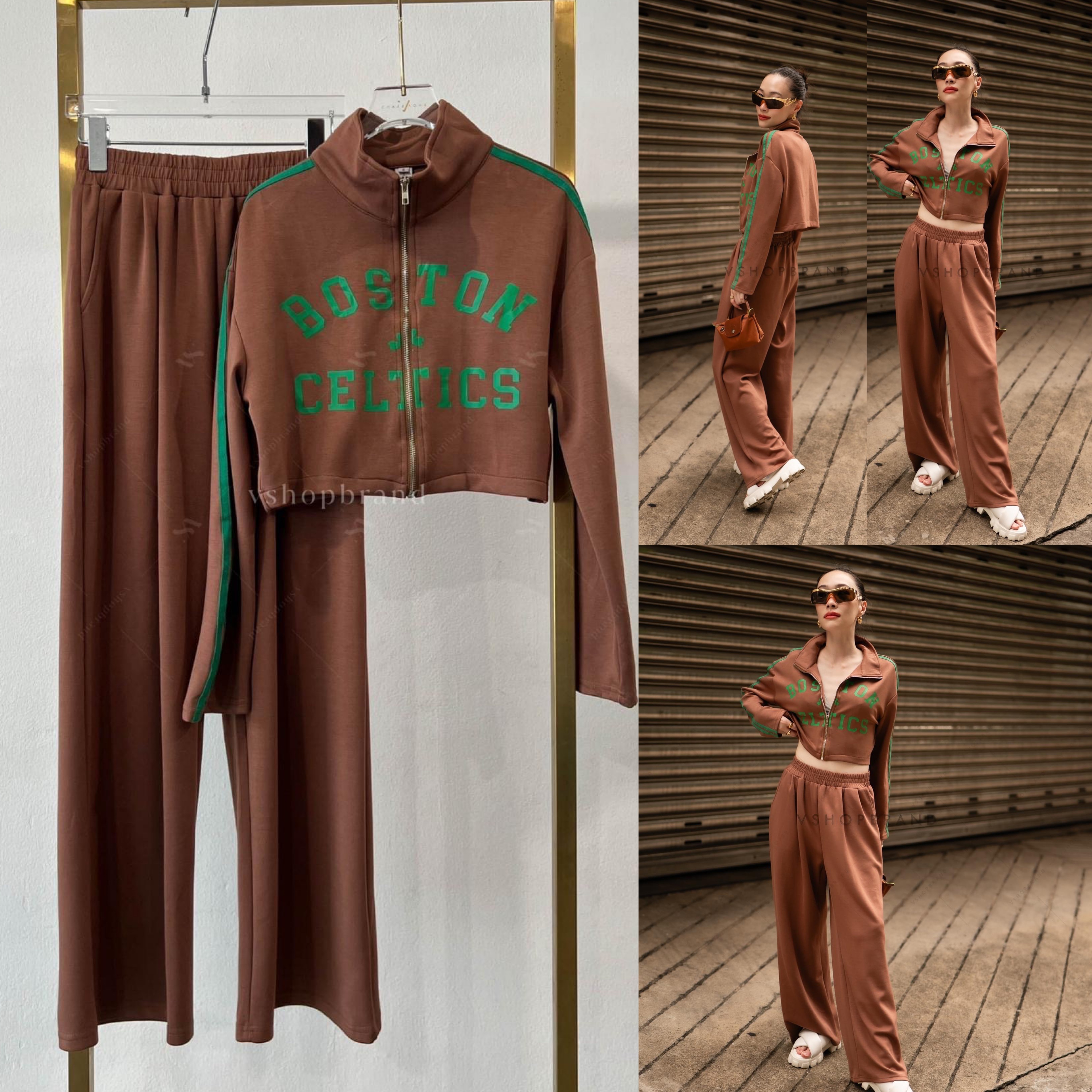 Set เสื้อวอร์ม Boston แถบไหล่ + กางเกงขายาว สินค้าคุณภาพ (พร้อมส่ง)