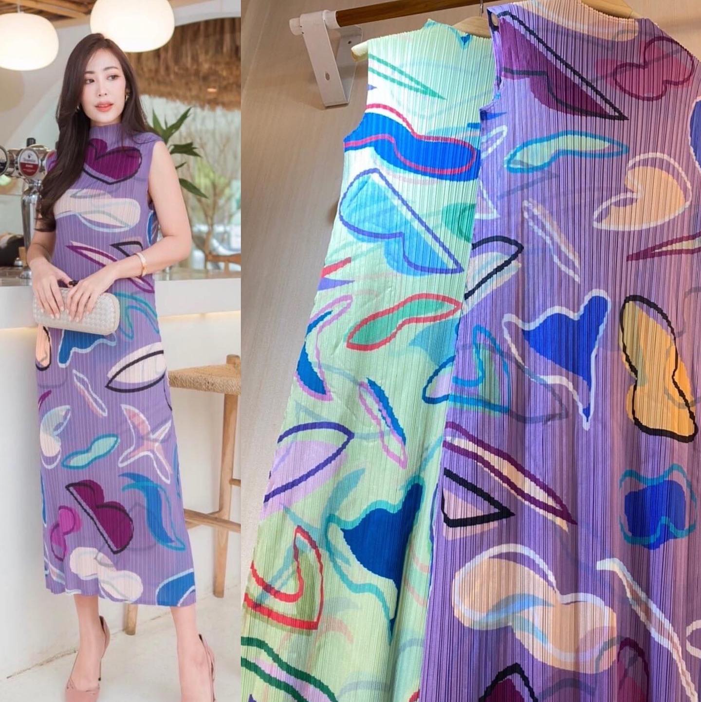 แม็กซี่เดรสตัวยาว ทรงแขนกุดคอปีน แพทเทิร์นอัดพลีทเข้าเคิร์ฟ ทรงสวย Premium 👍🏻 แบบงานแบรนด์ ✔️✔️ Hi-end หรูหรา ดูดี ทุกมิติ สินค้าคุณภาพ (พร้อมส่ง)