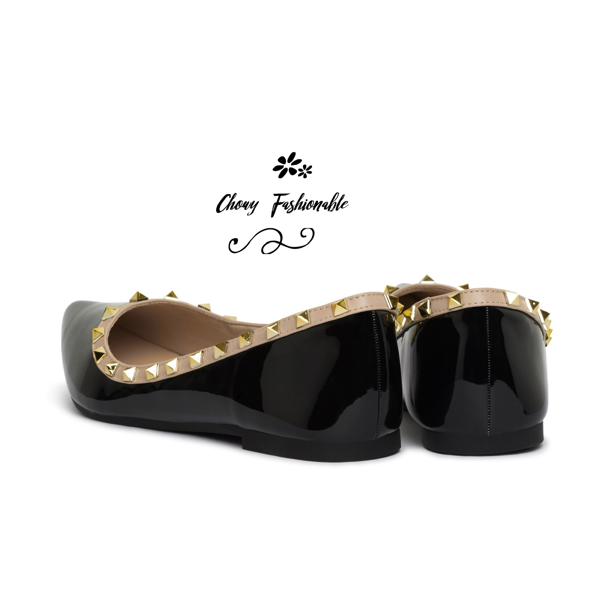 รองเท้าไซส์ใหญ่ 42-48 หัวแหลมส้นแบนไซส์ใหญ่ สไตล์วาเลนติโน ติดหมุด Metal KR0452