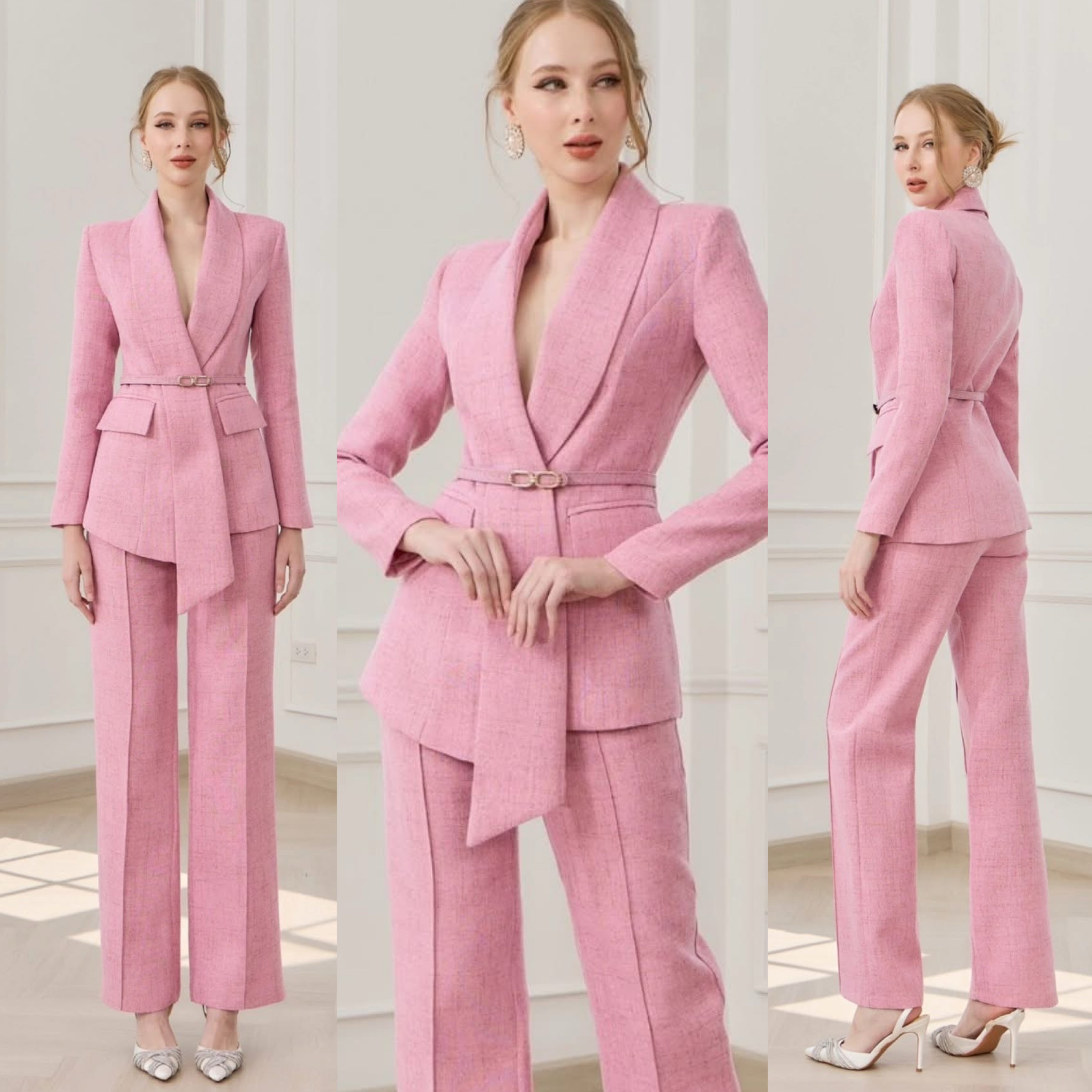 Set BLAZER เกรดพรีเมี่ยม เนื้อผ้าเกรดเอ ผ้าสั่งทอลายในตัว สวย ดูคลาสสิกมาก ตัวBLAZER เป็นทรงเข้ารูป ช่วงปกดีไซน์ออกมาดูเก๋สุดๆ มีเข็มขัดหัวทองคาด+กางเกงทรงขากระบอก ใส่สบาย : สินค้าคุณภาพ(พร้อมส่ง)