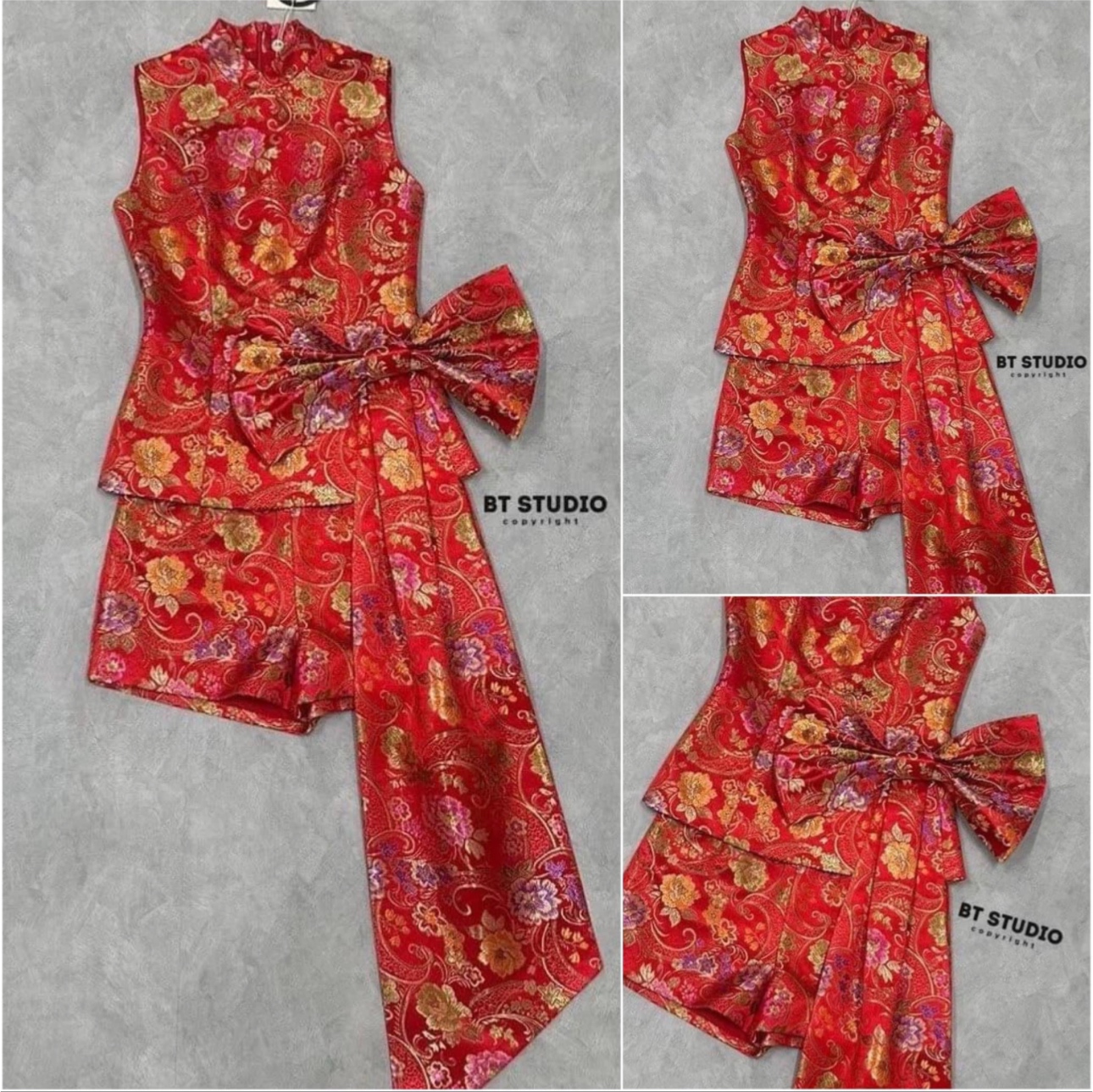 เซท 2 ชิ้น เสื้อแขนกุดคอจีน ซิปหลัง ด้านข้างช่วงเอวแต่งโบแต่งสายชายยาวข้างนึง แมทซ์กับกางเกงขาสั้น งานปักอย่างดี สินค้าคุณภาพ (พร้อมส่ง)