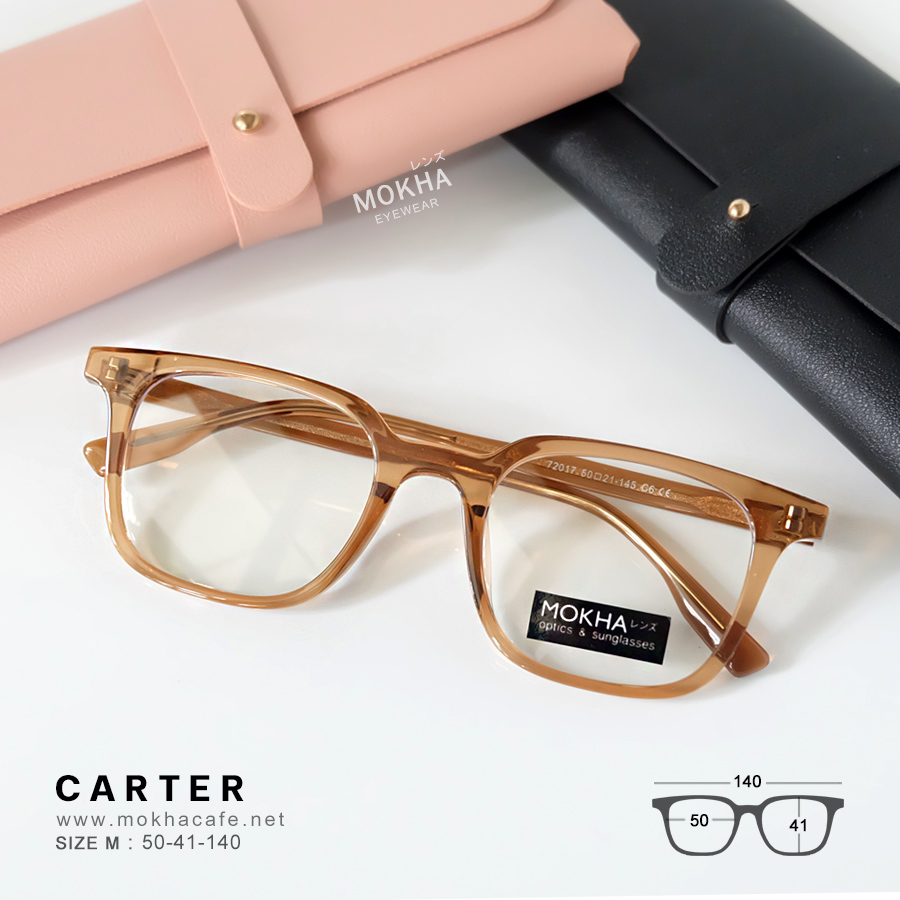 CARTER - clear brown กรอบแว่นตา ทรงเหลี่ยม แกนขาโลหะ กว้าง 140 มม. (sizeM) H41