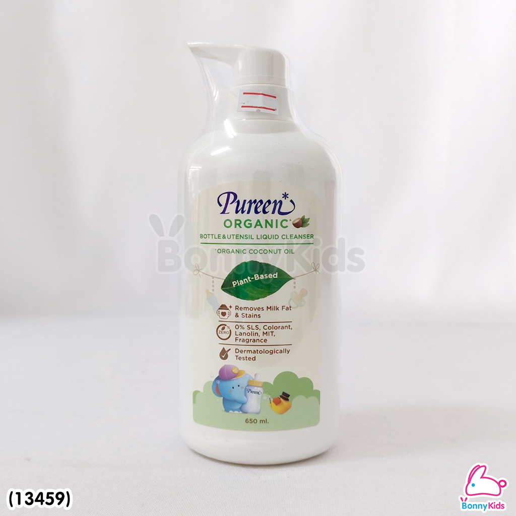 (13459) Pureen (เพียวรีน) น้ำยาล้างขวดนมและภาชนะ สูตรออร์แกนิค โคโค่นัทออยล์ ขวดป๊ัม 650 ml.